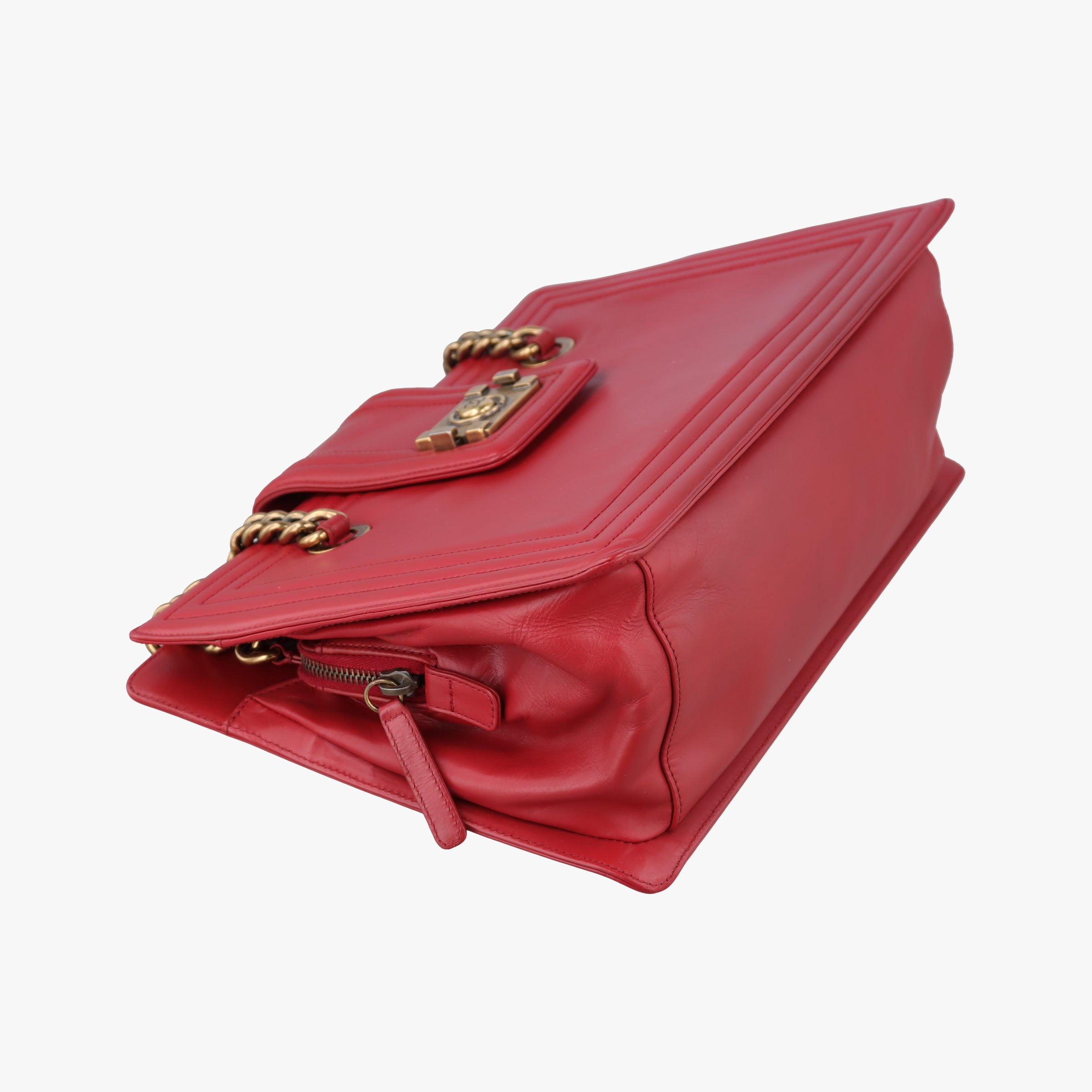 Pre-owned Chanel Jetsetter Boy Shopping Tote Red Leather A66708 shoulderbag | stylenewstar