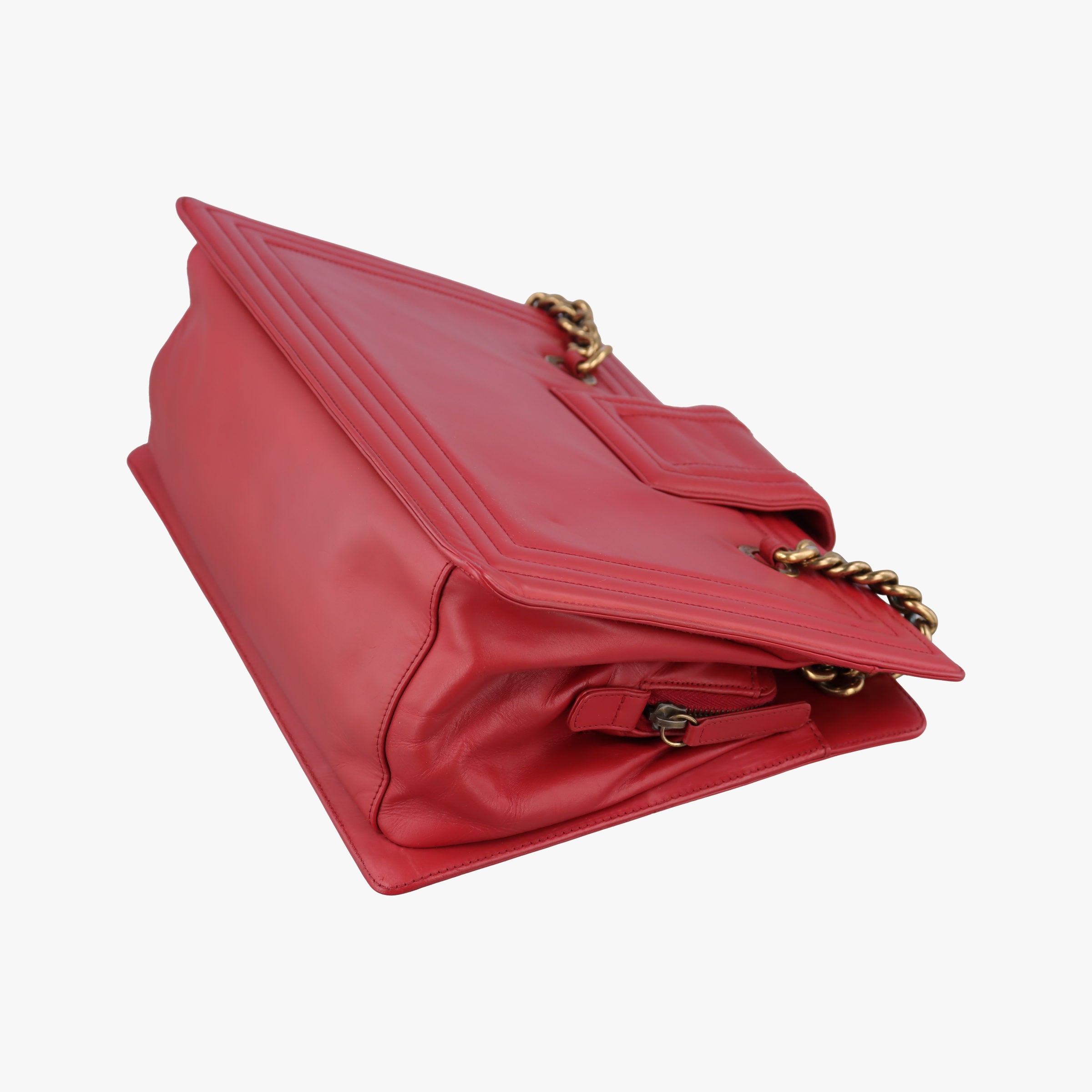 Pre-owned Chanel Jetsetter Boy Shopping Tote Red Leather A66708 shoulderbag | stylenewstar