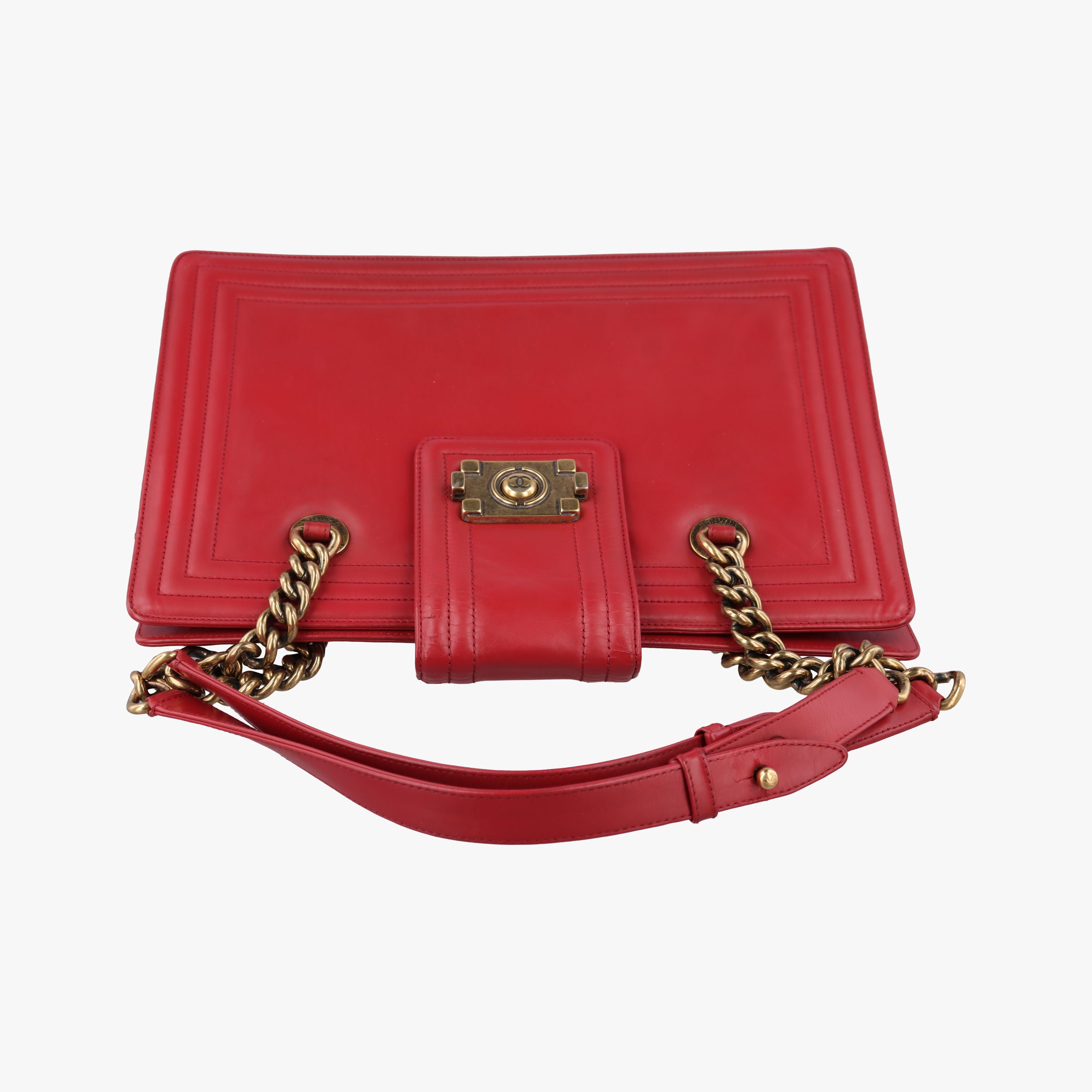 Pre-owned Chanel Jetsetter Boy Shopping Tote Red Leather A66708 shoulderbag | stylenewstar
