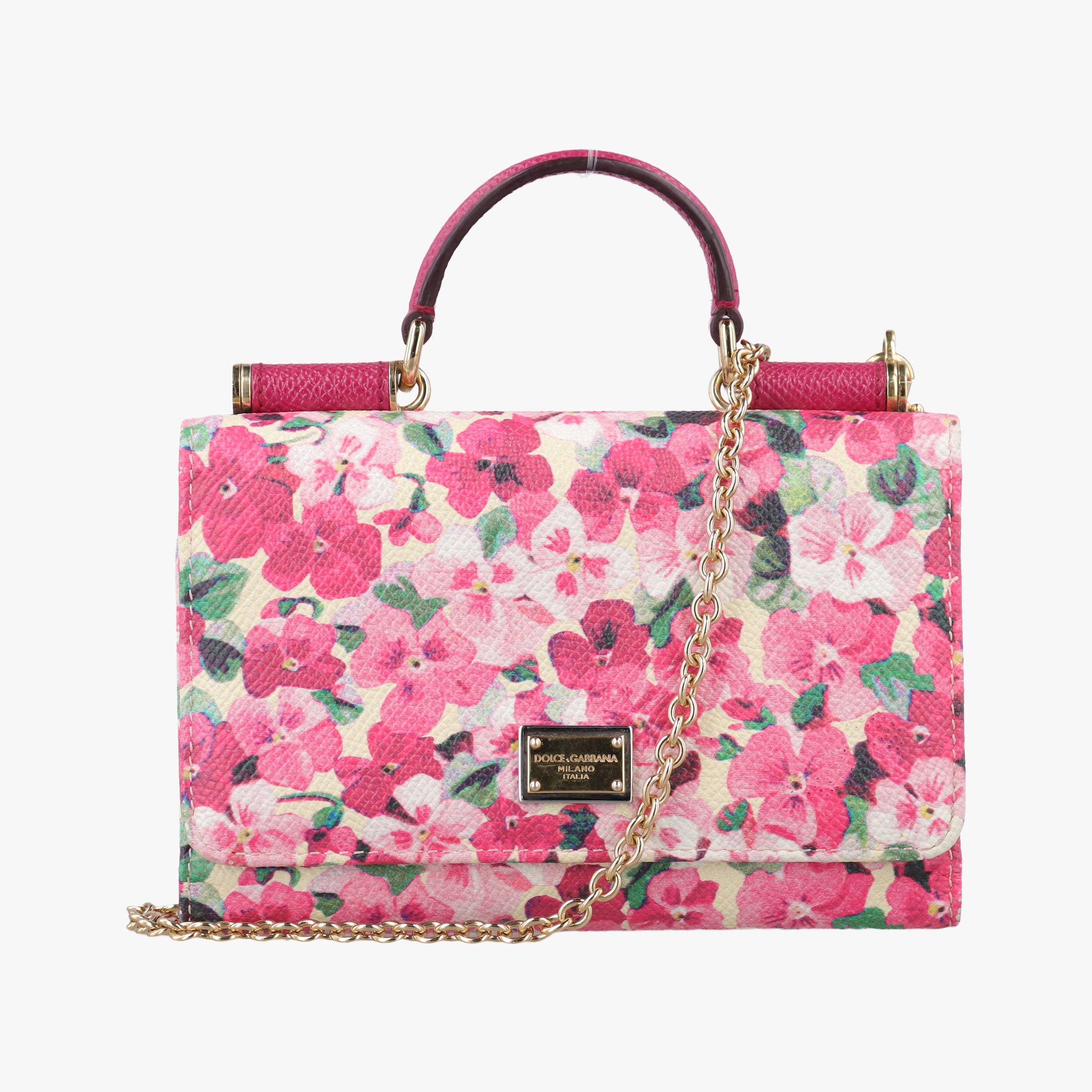 Pre-owned Dolce & Gabbana Sicily floral pink×Multicolour leather  shoulderbag | stylenewstar