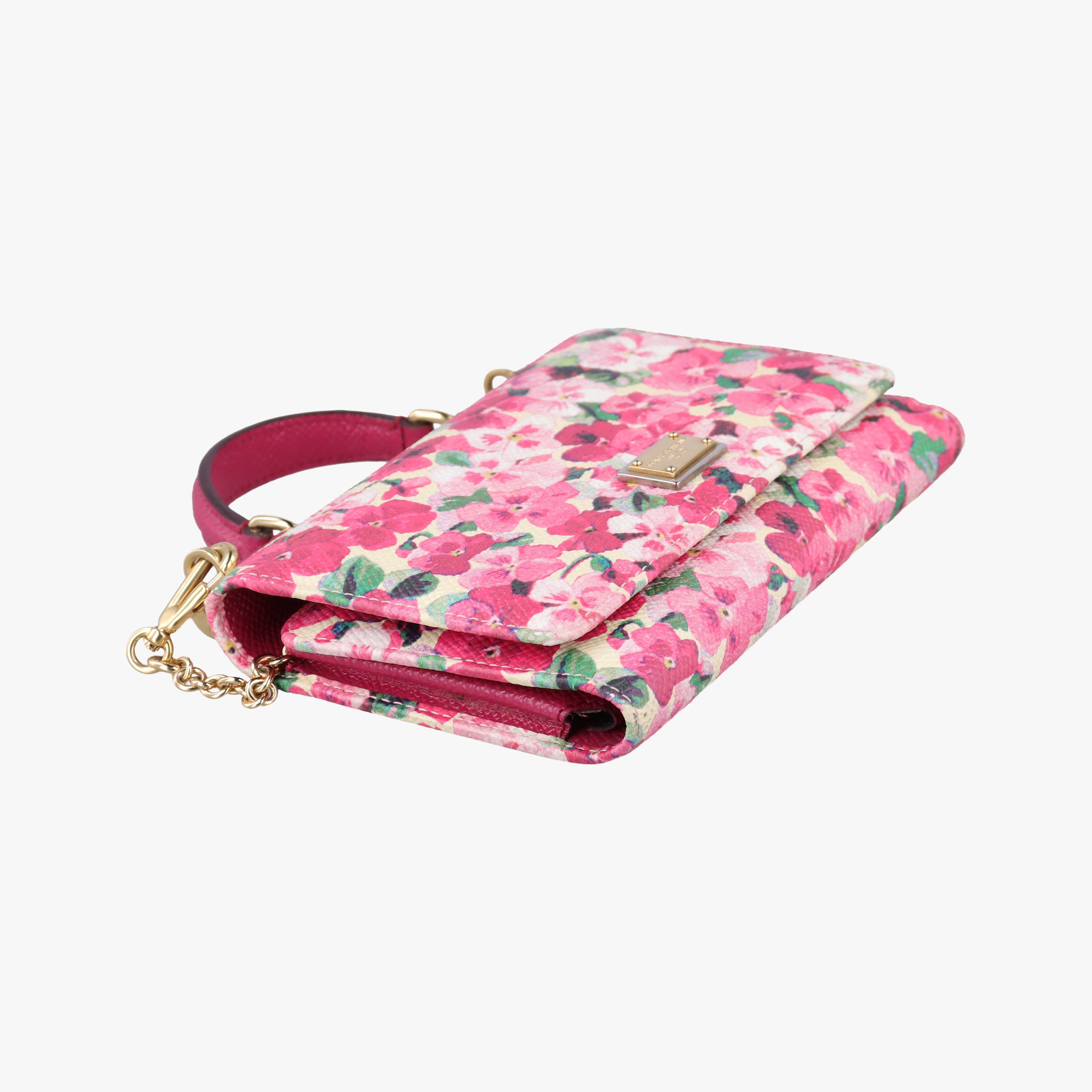 Pre-owned Dolce & Gabbana Sicily floral pink×Multicolour leather  shoulderbag | stylenewstar