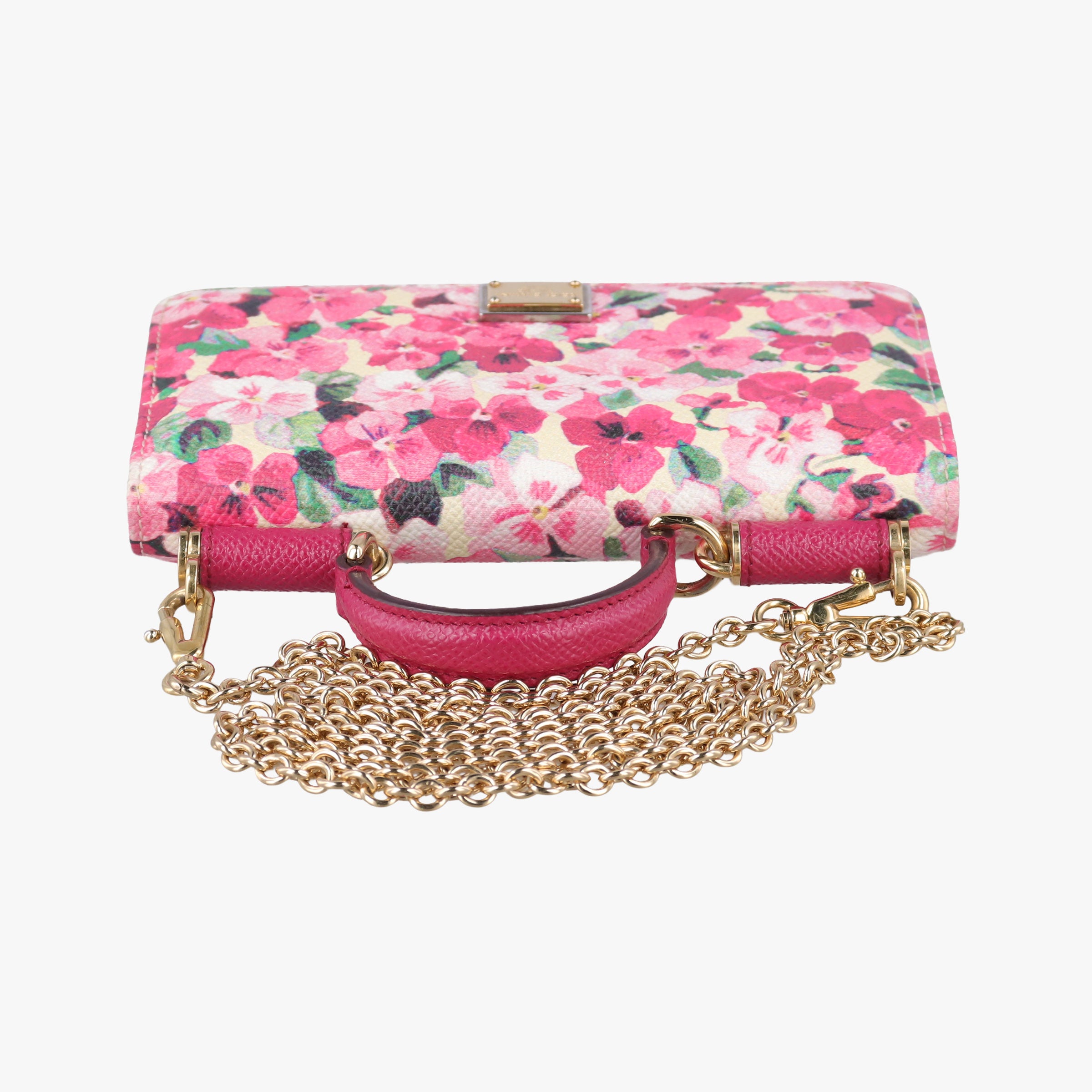 Pre-owned Dolce & Gabbana Sicily floral pink×Multicolour leather  shoulderbag | stylenewstar
