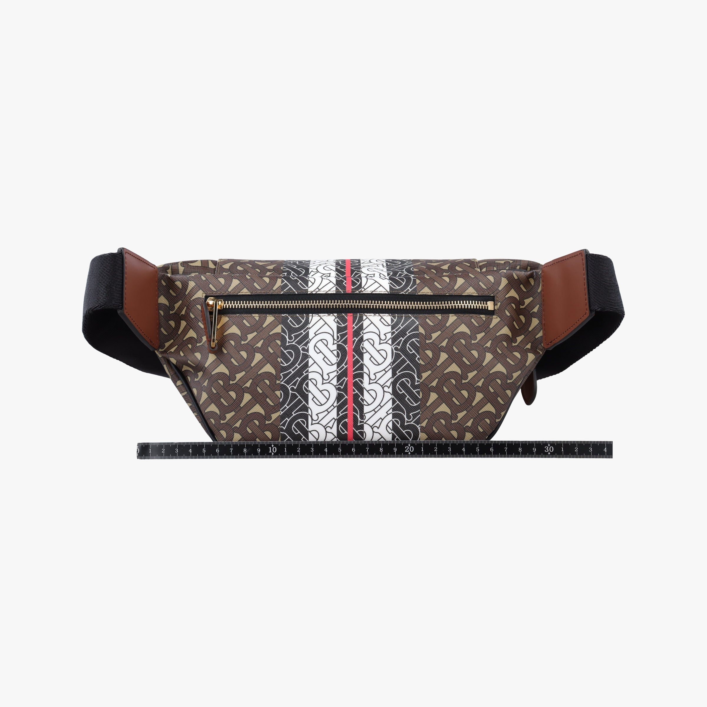 Pre-owned Burberry Monogram Stripe Brown×Multicolour PVC coated canvas x leather  bum bag/waist bag | stylenewstar