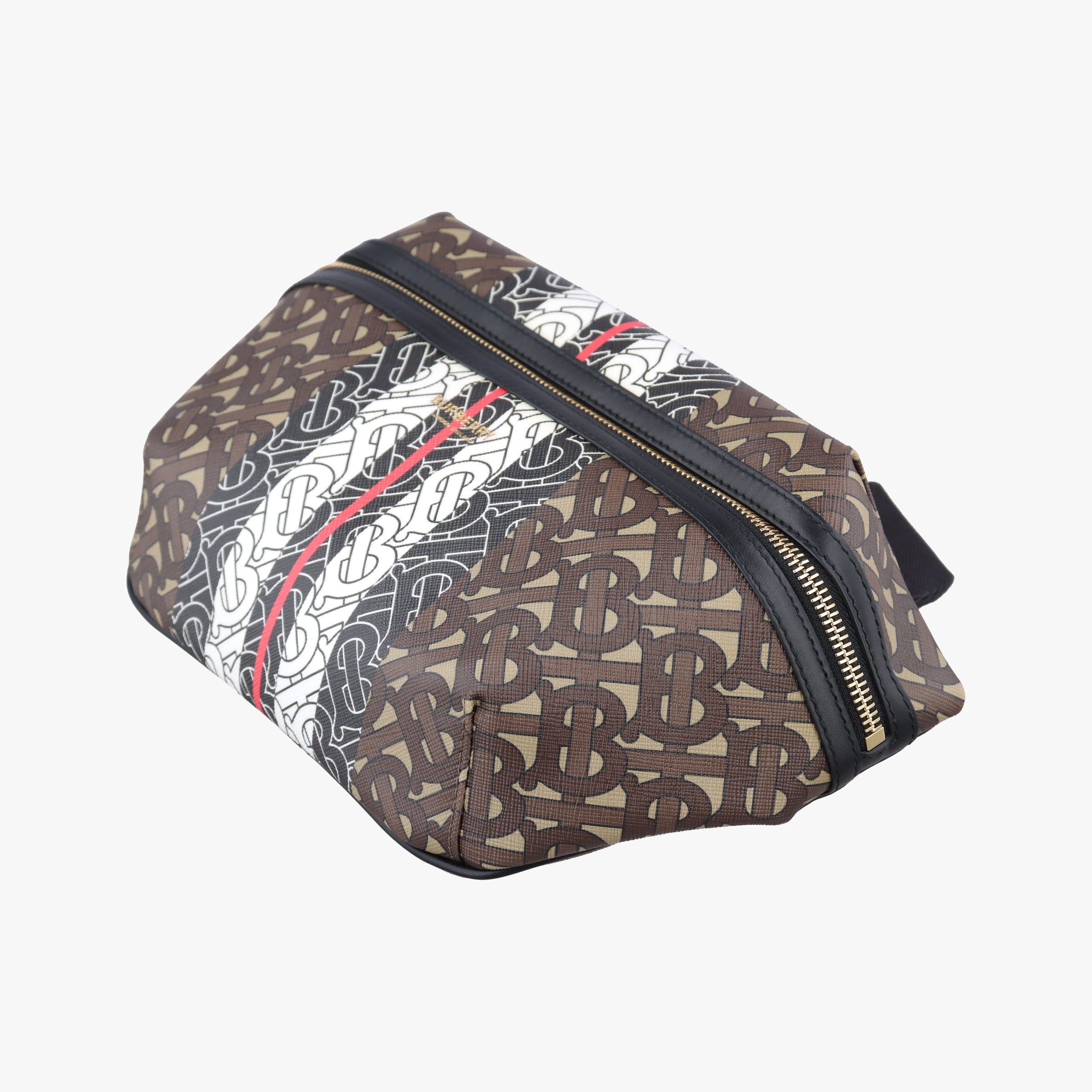 Pre-owned Burberry Monogram Stripe Brown×Multicolour PVC coated canvas x leather  bum bag/waist bag | stylenewstar