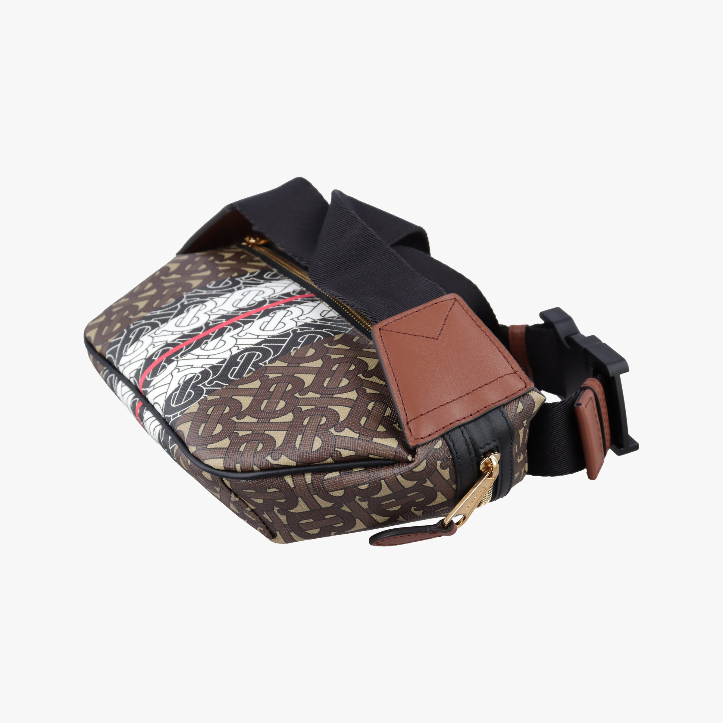 Pre-owned Burberry Monogram Stripe Brown×Multicolour PVC coated canvas x leather  bum bag/waist bag | stylenewstar