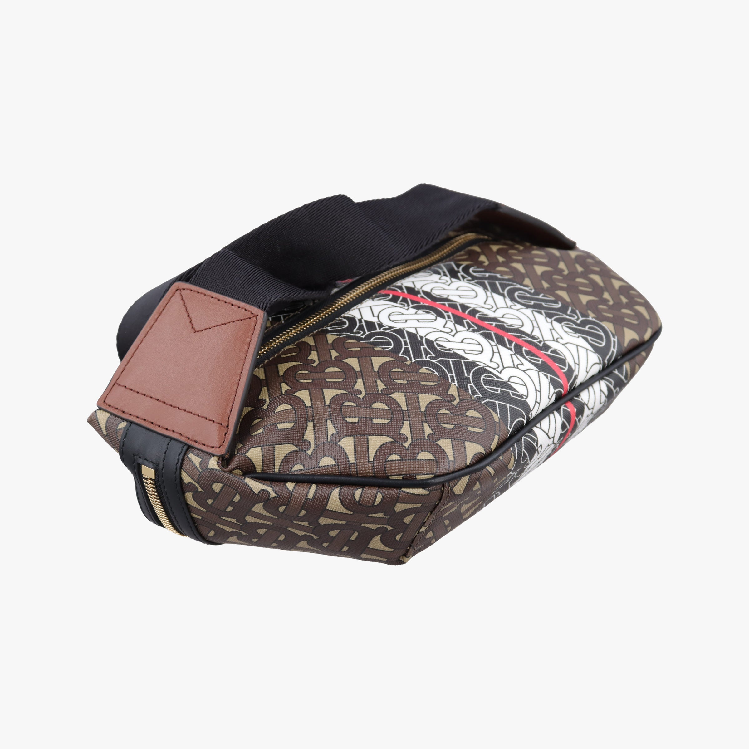 Pre-owned Burberry Monogram Stripe Brown×Multicolour PVC coated canvas x leather  bum bag/waist bag | stylenewstar