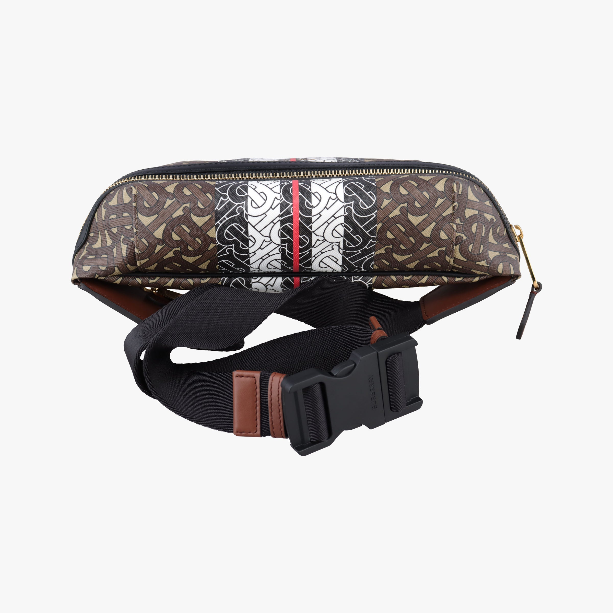 Pre-owned Burberry Monogram Stripe Brown×Multicolour PVC coated canvas x leather  bum bag/waist bag | stylenewstar