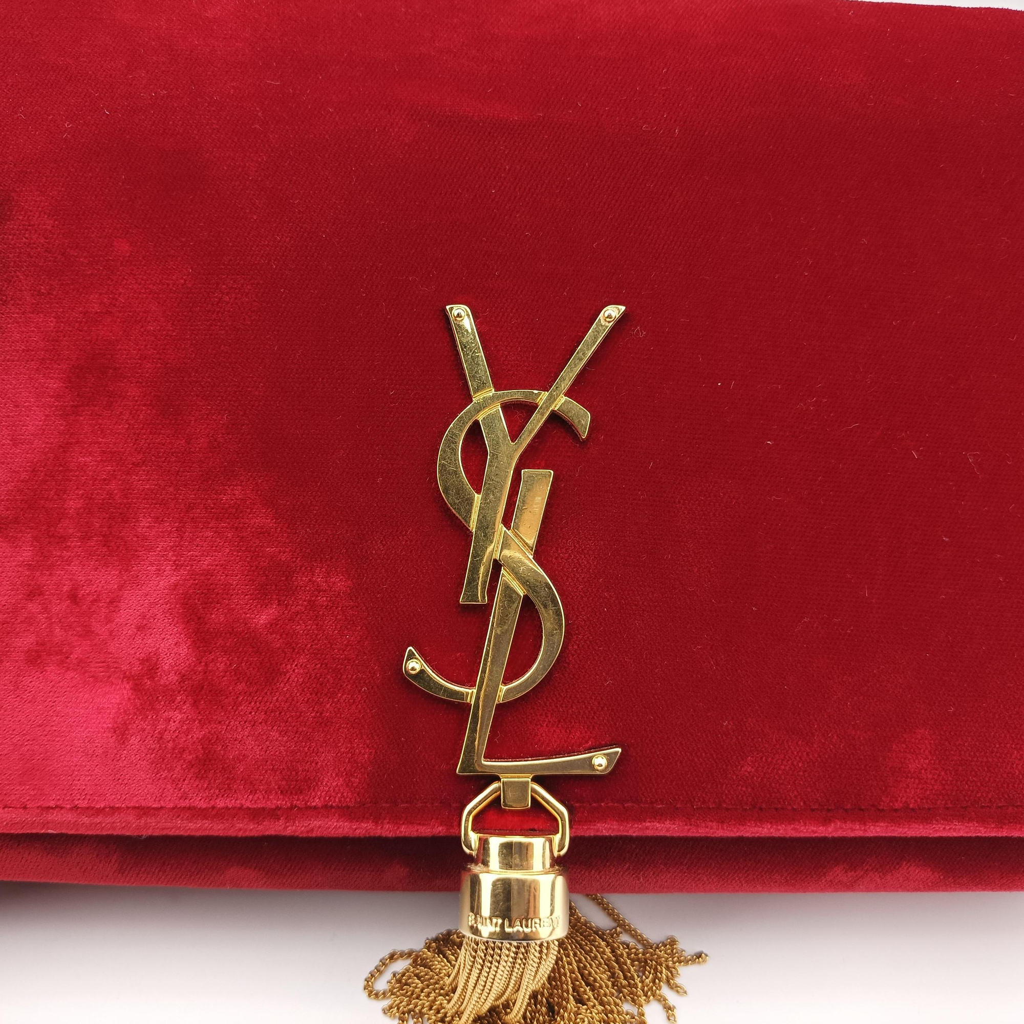 Pre-owned Yves Saint Laurent KATE Red velour 354119 shoulderbag | stylenewstar