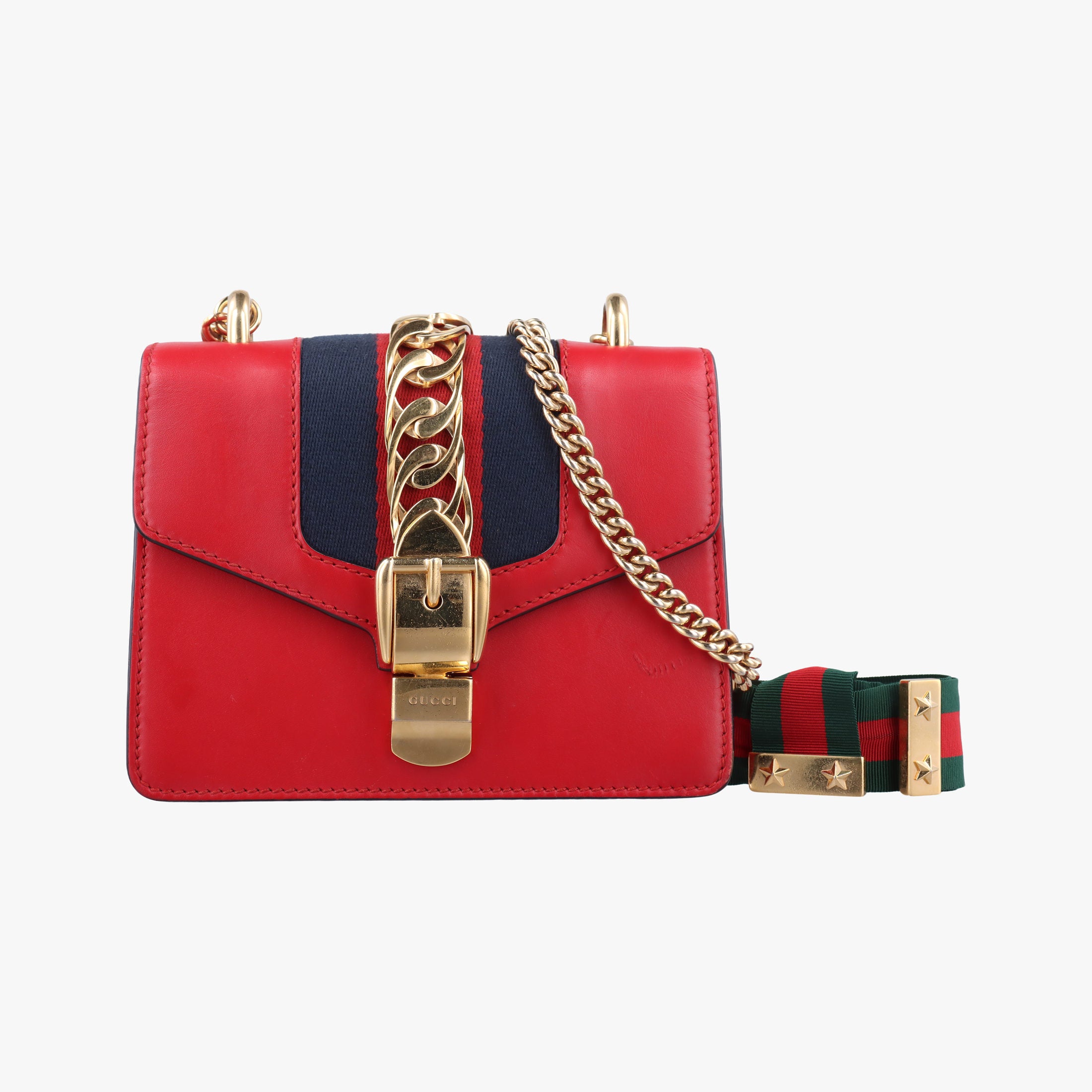 Pre-owned Gucci Sylvie Red×Black Leather 431666 shoulderbag | stylenewstar