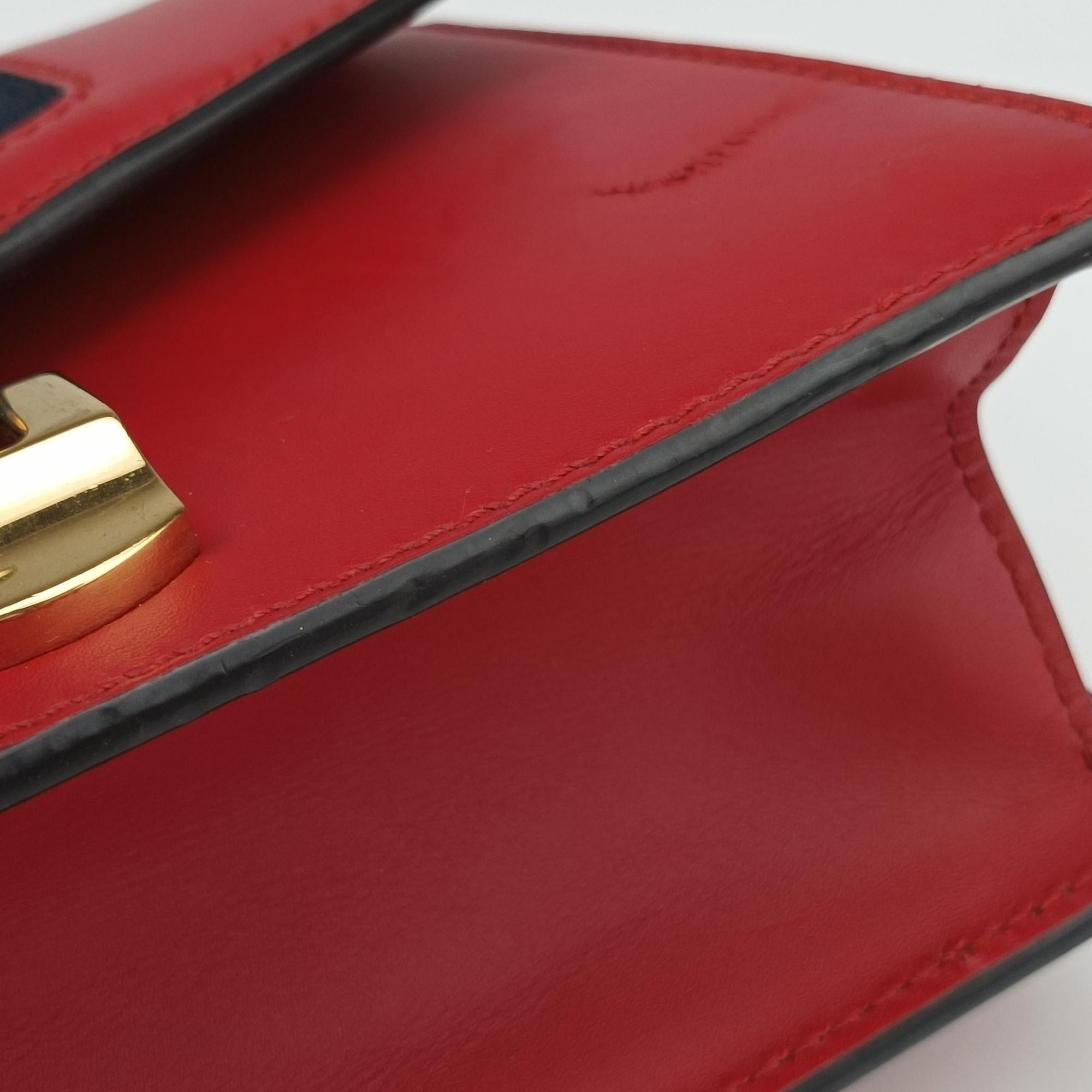 Pre-owned Gucci Sylvie Red×Black Leather 431666 shoulderbag | stylenewstar