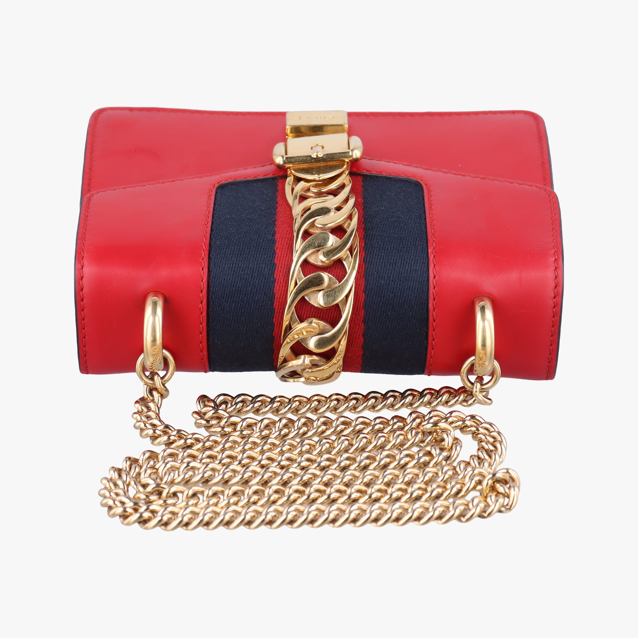 Pre-owned Gucci Sylvie Red×Black Leather 431666 shoulderbag | stylenewstar