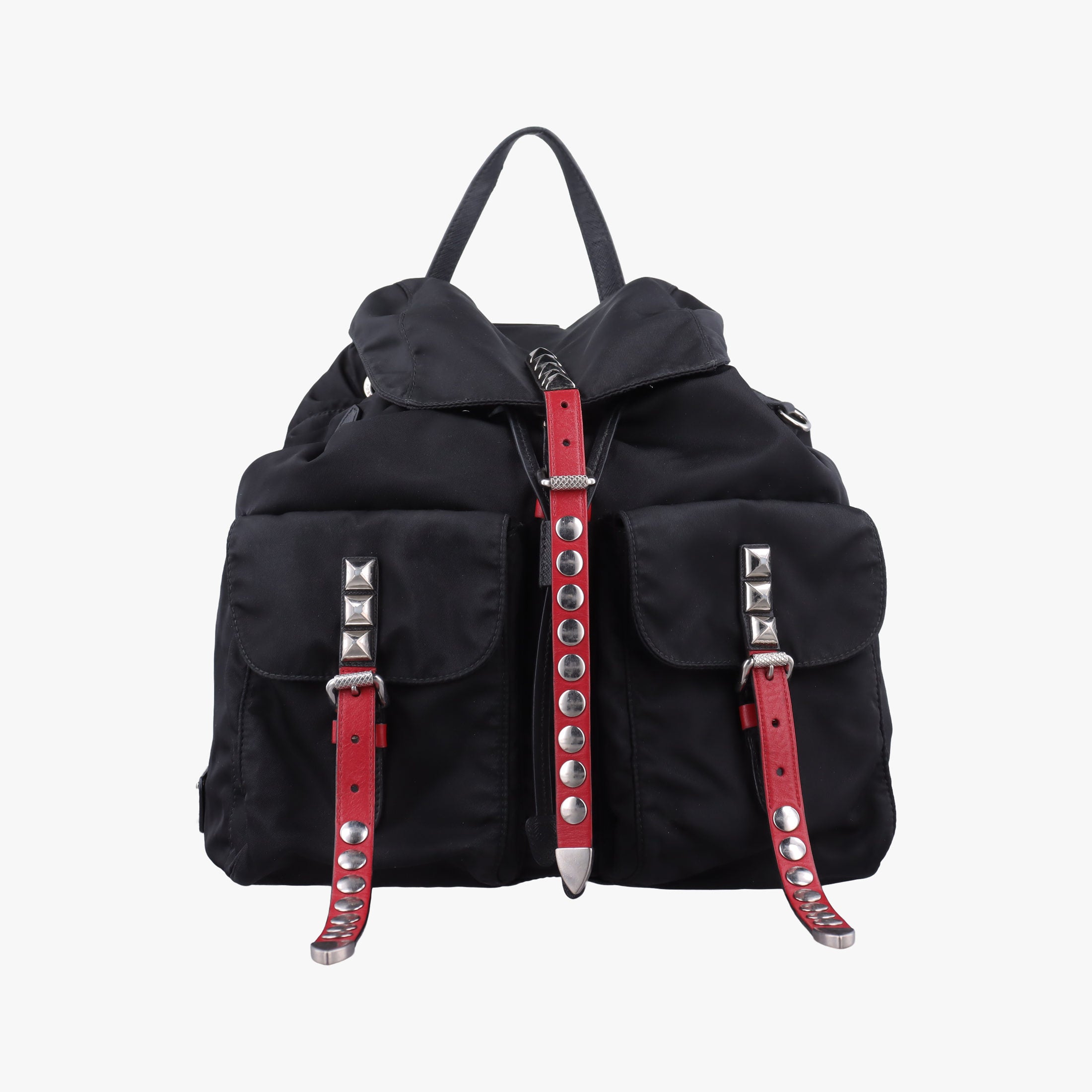 Pre-owned Prada Studded Black Nylon x leather 1BZ811 backpack/rucksack | stylenewstar