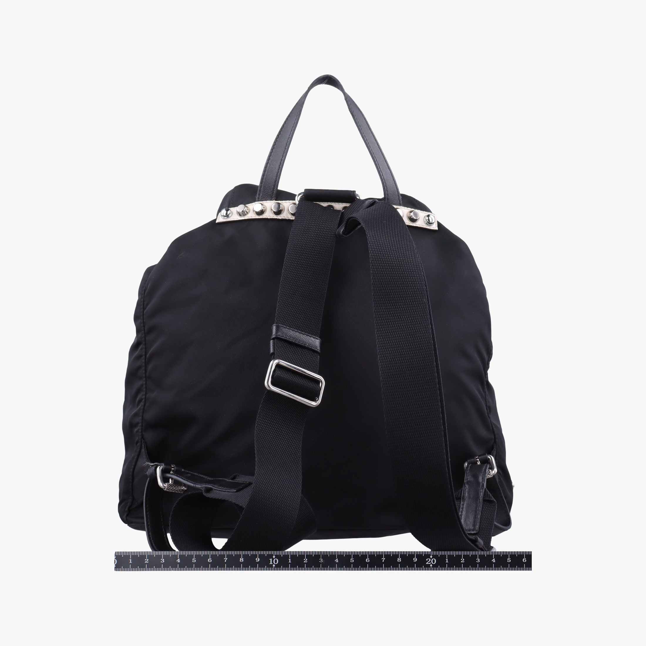Pre-owned Prada Studded Black Nylon x leather 1BZ811 backpack/rucksack | stylenewstar