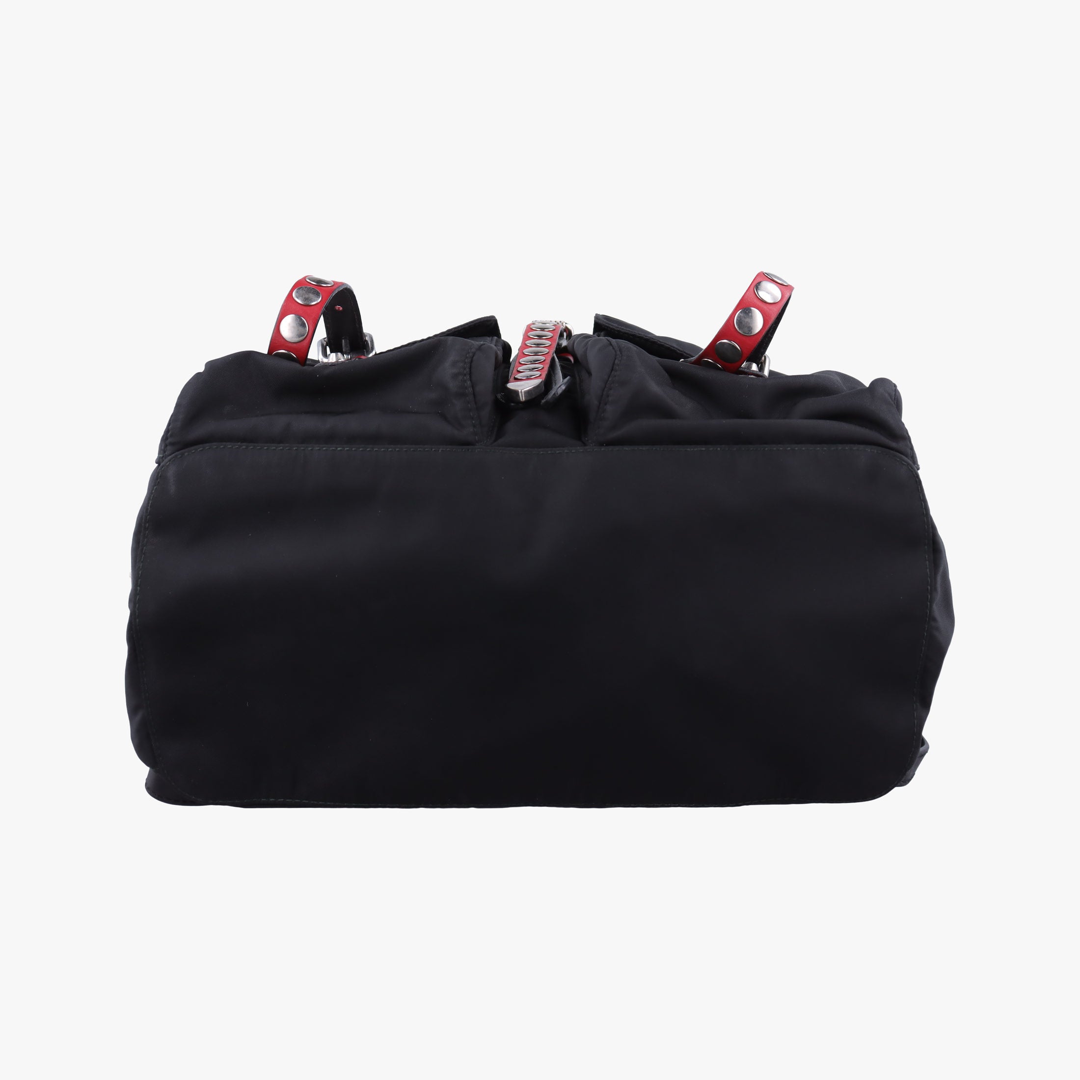 Pre-owned Prada Studded Black Nylon x leather 1BZ811 backpack/rucksack | stylenewstar