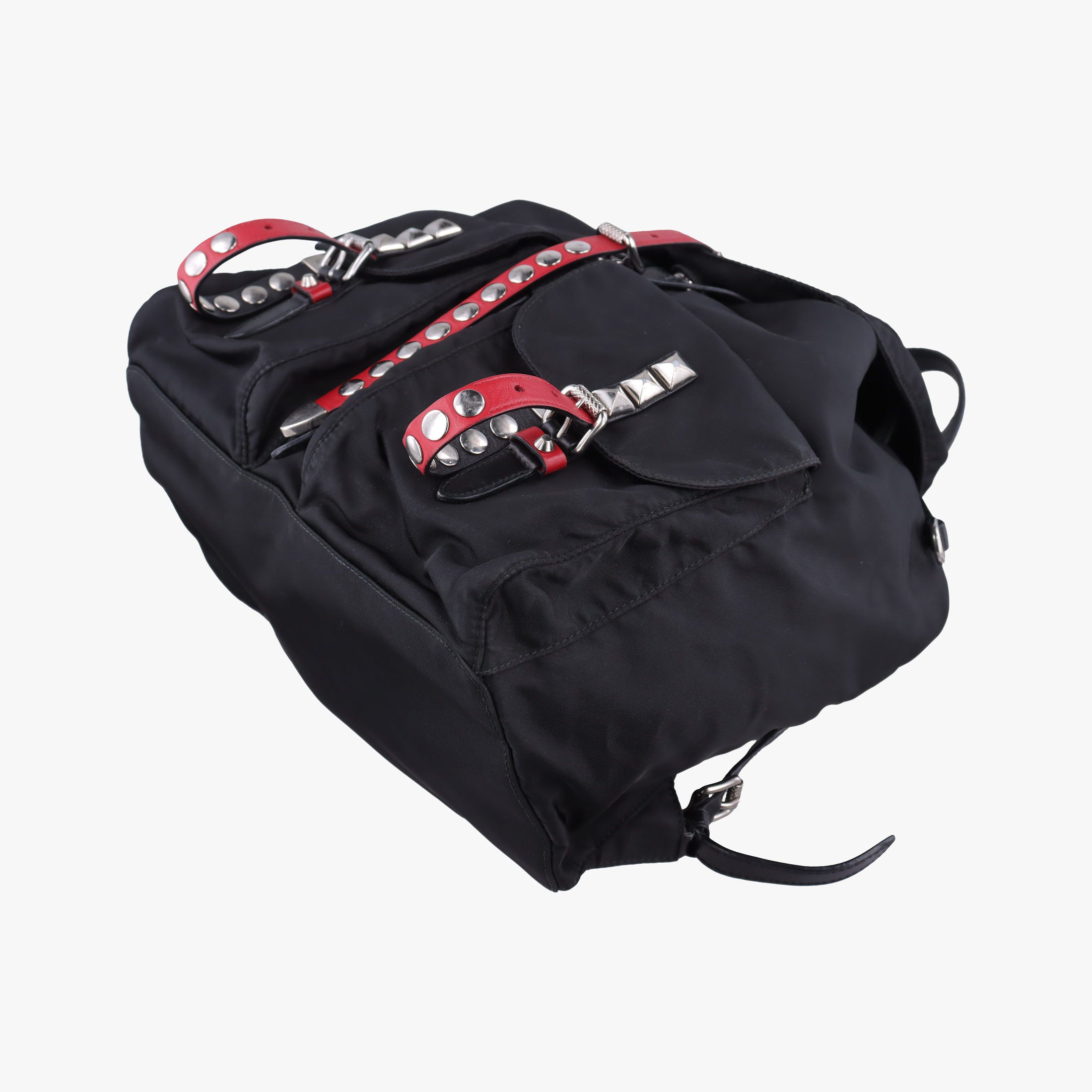 Pre-owned Prada Studded Black Nylon x leather 1BZ811 backpack/rucksack | stylenewstar