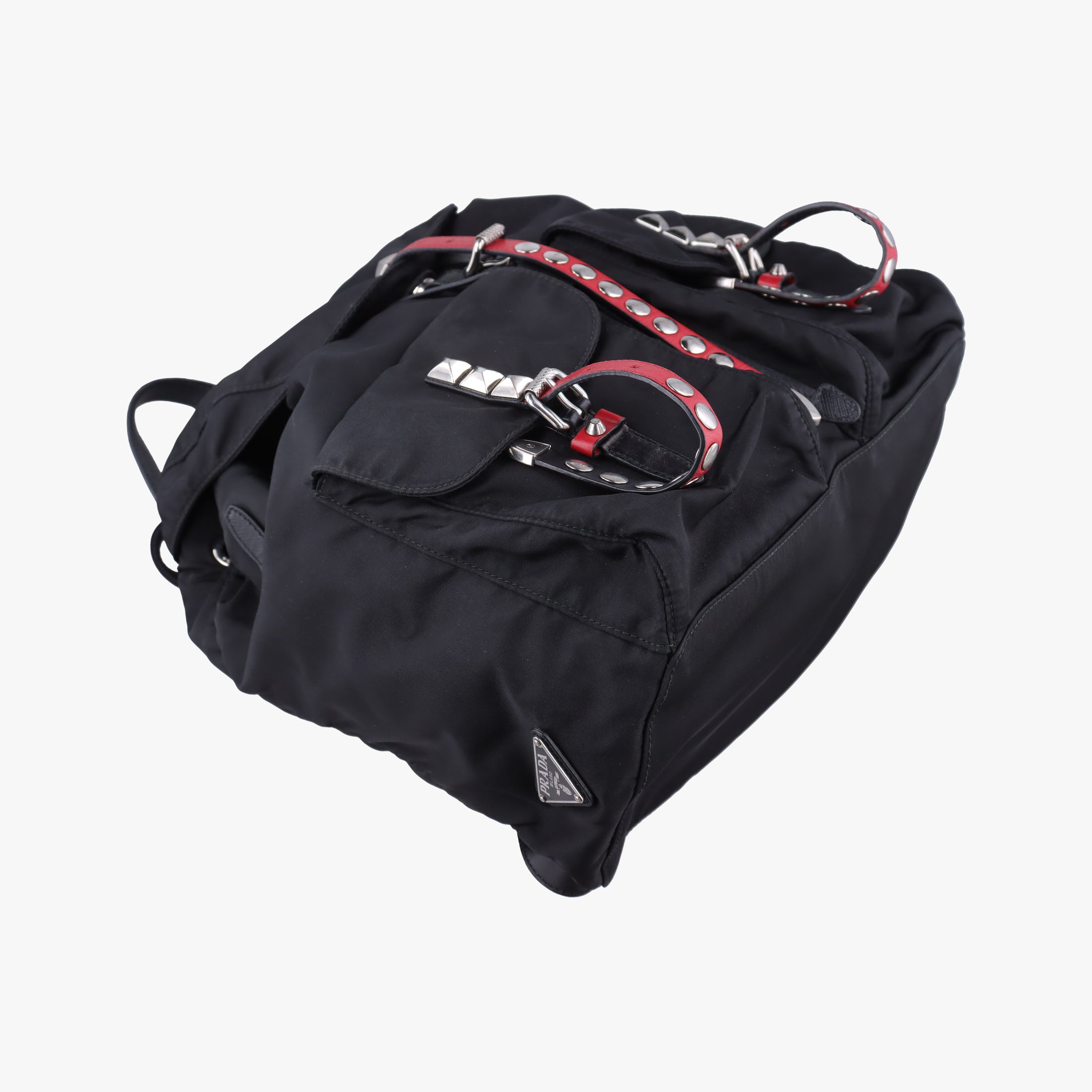 Pre-owned Prada Studded Black Nylon x leather 1BZ811 backpack/rucksack | stylenewstar