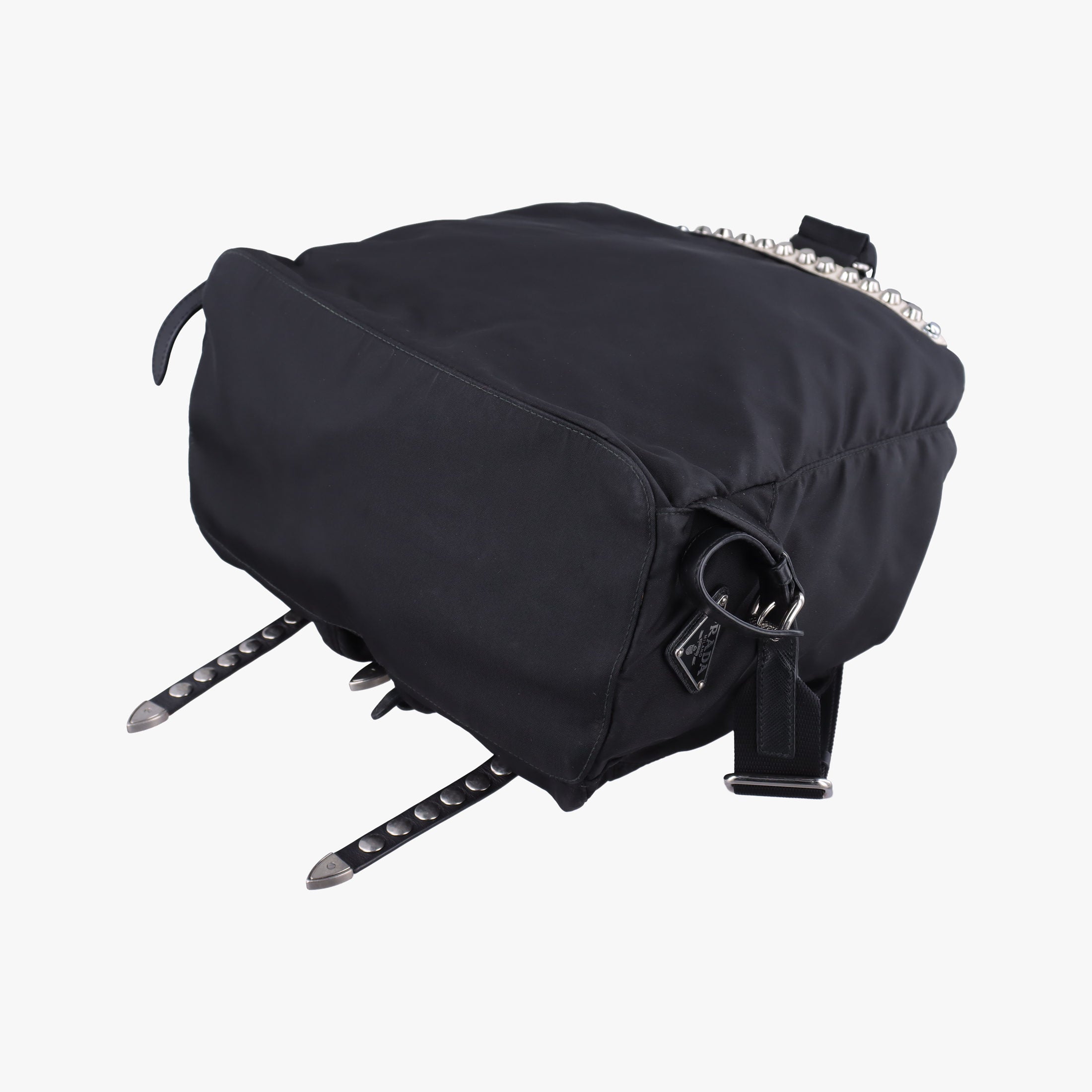 Pre-owned Prada Studded Black Nylon x leather 1BZ811 backpack/rucksack | stylenewstar