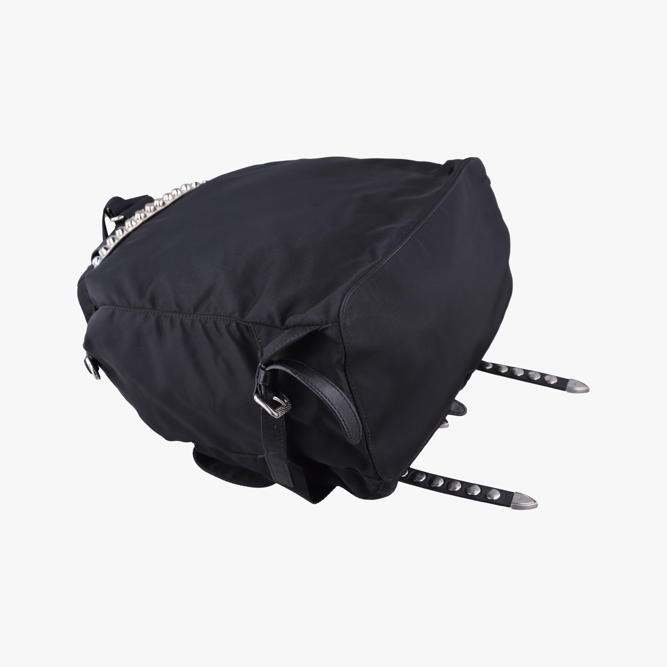 Pre-owned Prada Studded Black Nylon x leather 1BZ811 backpack/rucksack | stylenewstar