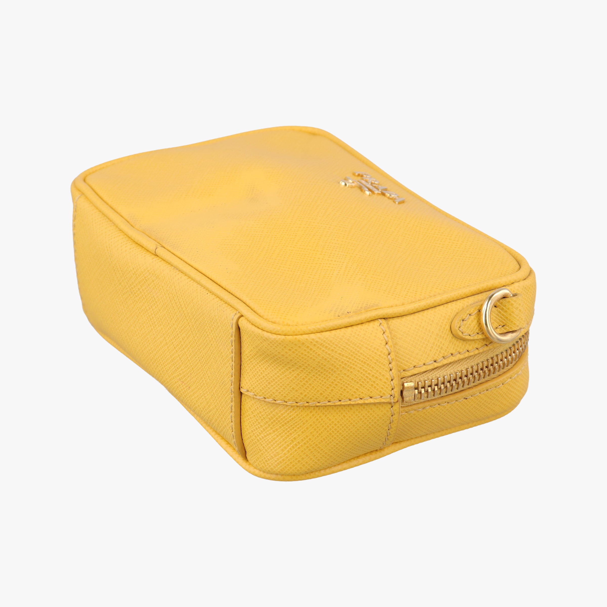 Pre-owned Prada VITELLO PHENIX Messenger Camera Yellow SAFFIANO Leather 1NF002 shoulderbag | stylenewstar