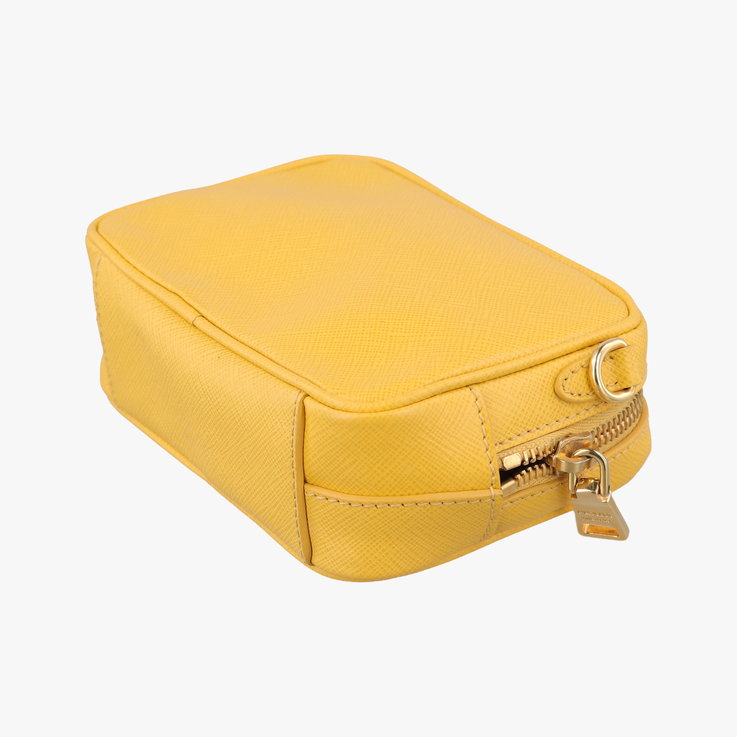 Pre-owned Prada VITELLO PHENIX Messenger Camera Yellow SAFFIANO Leather 1NF002 shoulderbag | stylenewstar