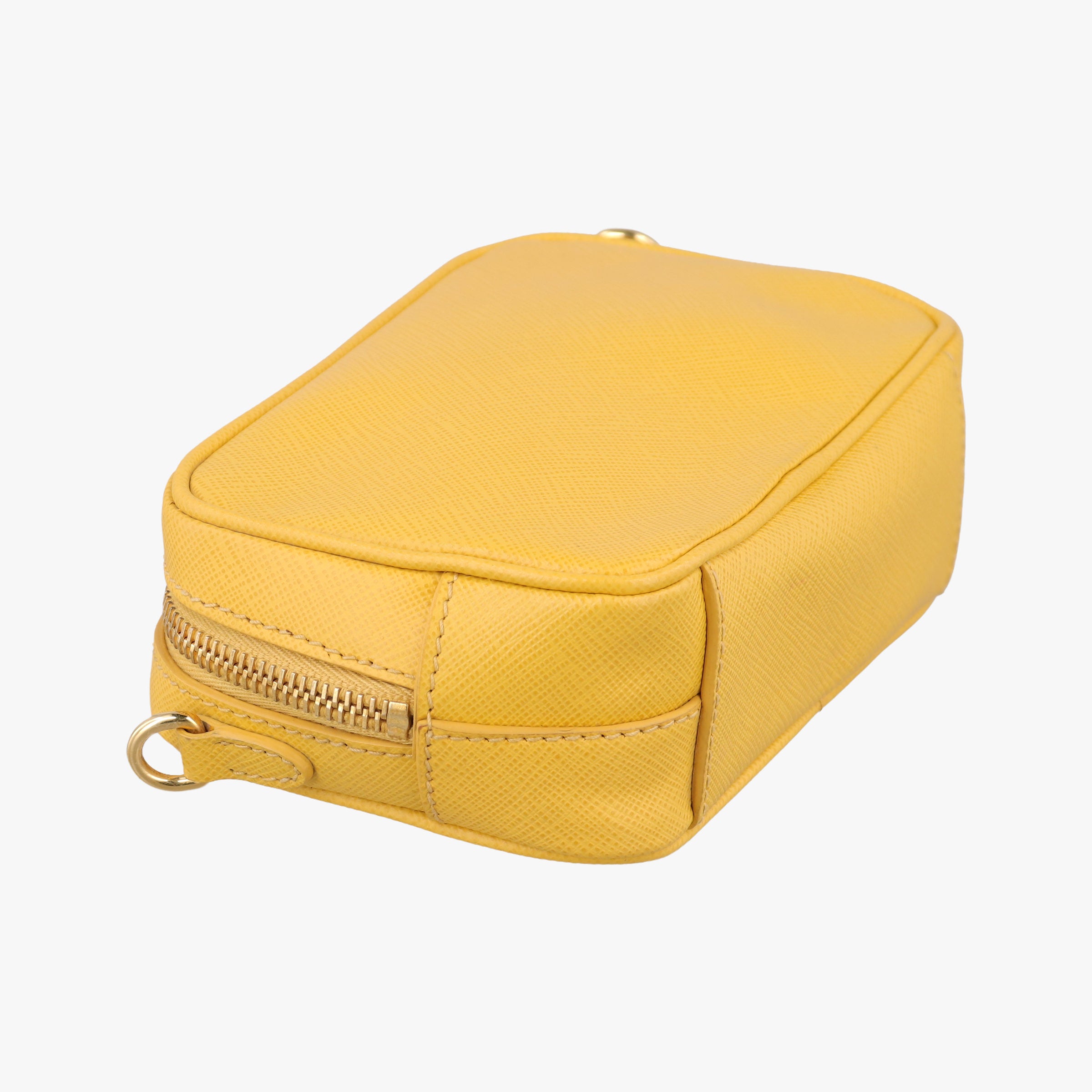 Pre-owned Prada VITELLO PHENIX Messenger Camera Yellow SAFFIANO Leather 1NF002 shoulderbag | stylenewstar