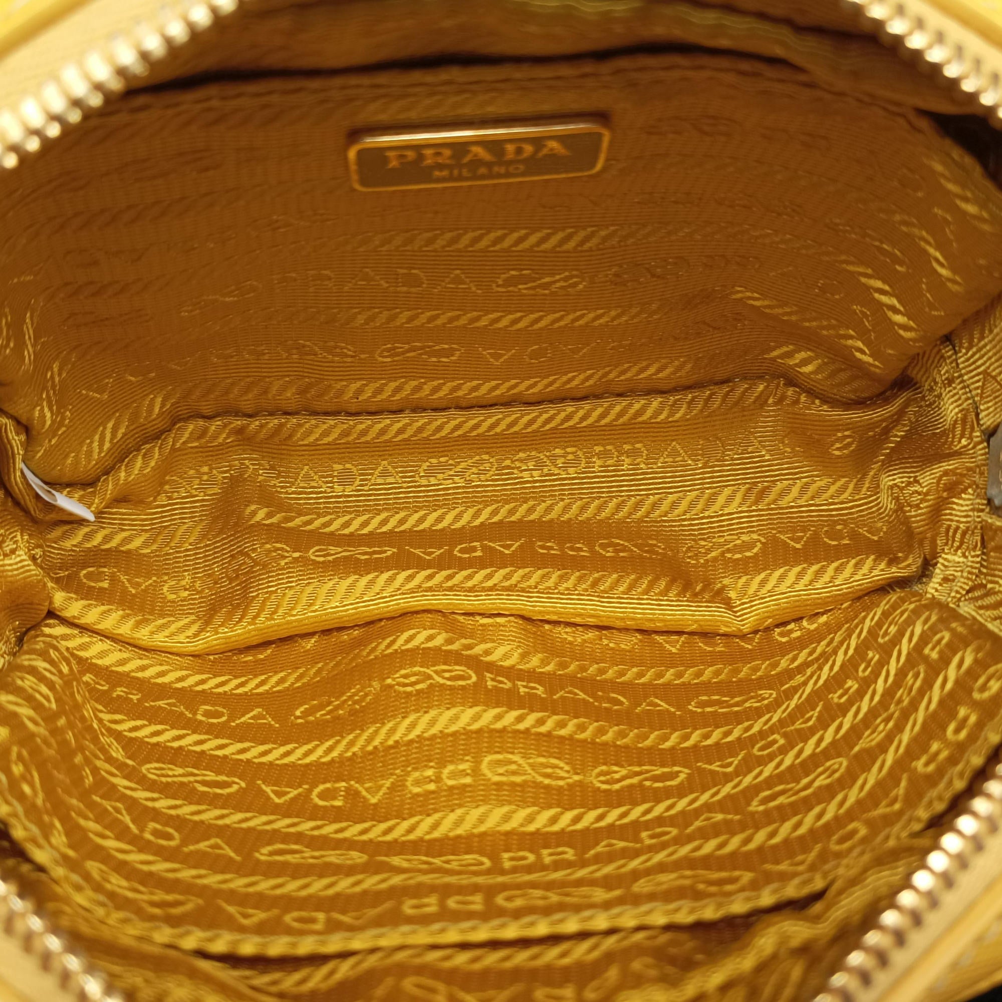 Pre-owned Prada VITELLO PHENIX Messenger Camera Yellow SAFFIANO Leather 1NF002 shoulderbag | stylenewstar