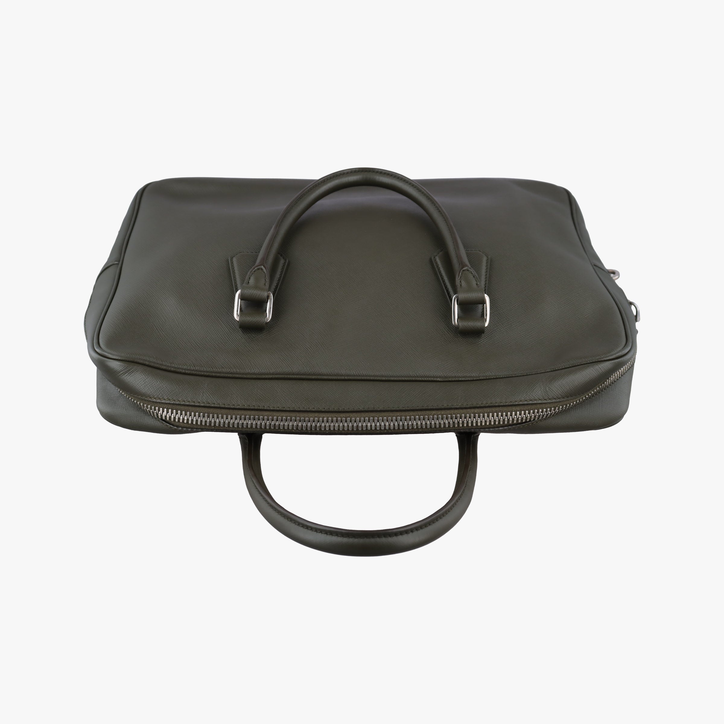 Secondhand Prada business bag briefcase Green SAFFIANO Leather 2VE363 shoulderbag | stylenewstar
