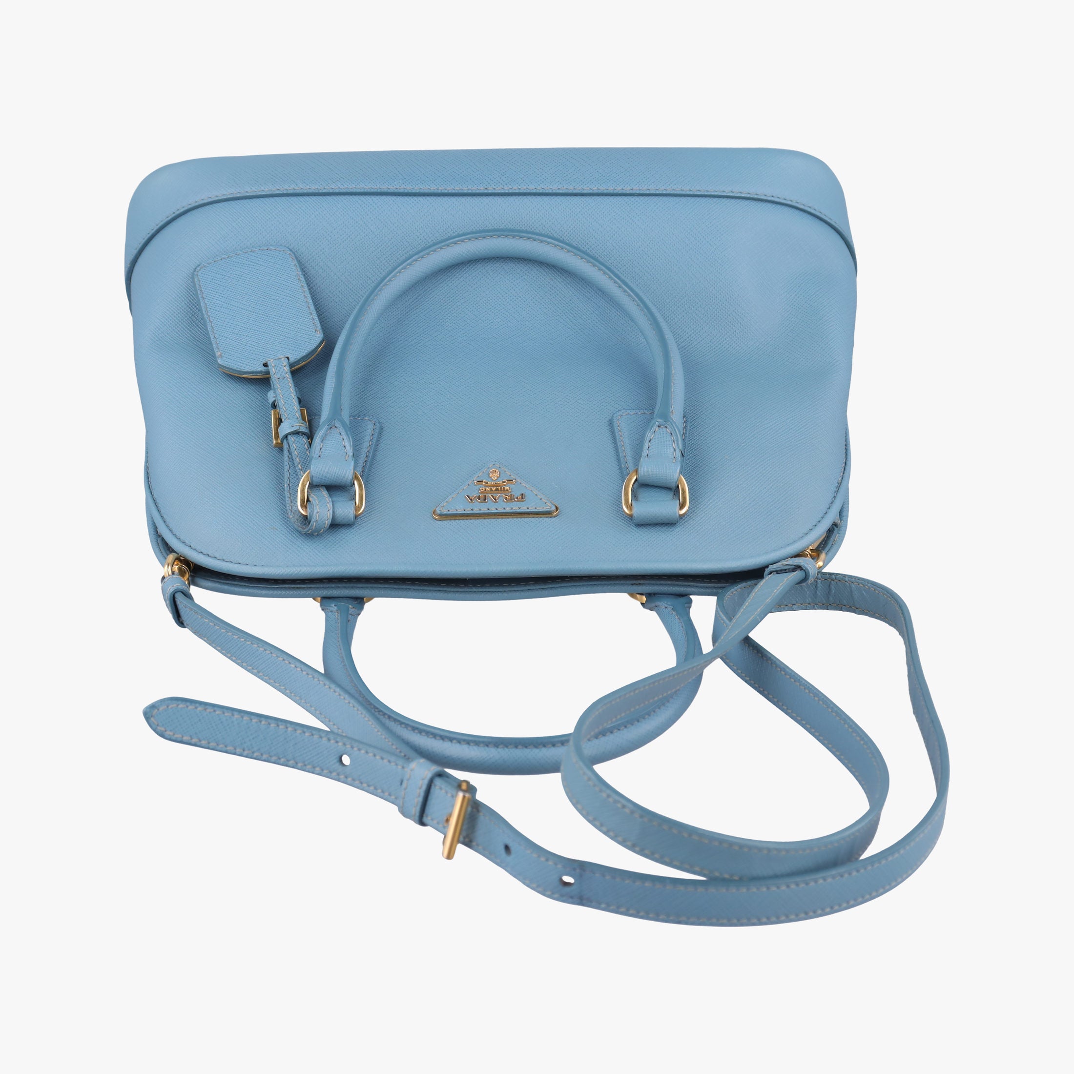 Pre-owned Prada Promenade Blue SAFFIANO Leather BL0837 shoulderbag | stylenewstar