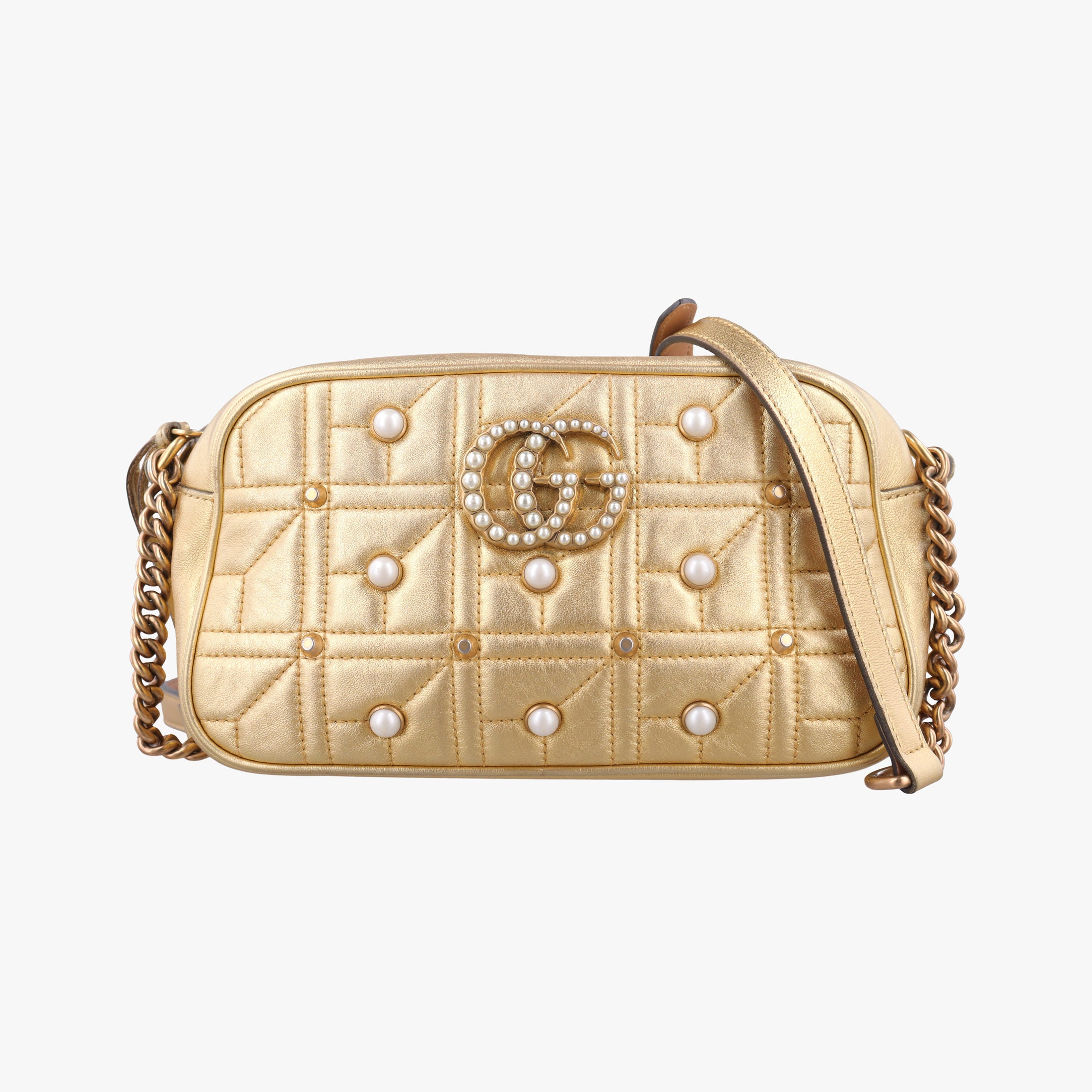 Pre-owned Gucci GG Marmont Golden Leather 447632 shoulderbag | stylenewstar