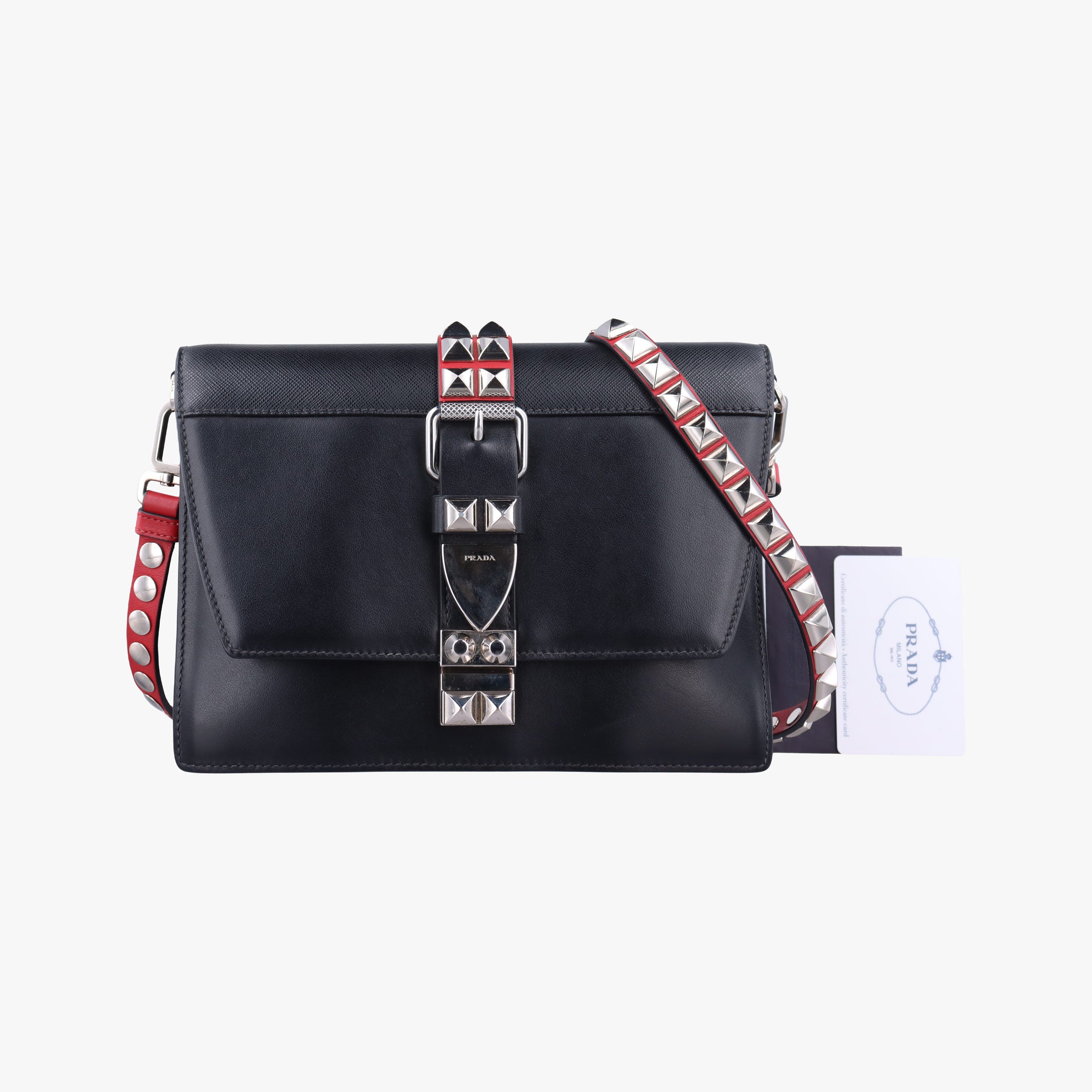 Vintage Prada Electra Studded Black Leather 1BD120 shoulderbag | stylenewstar