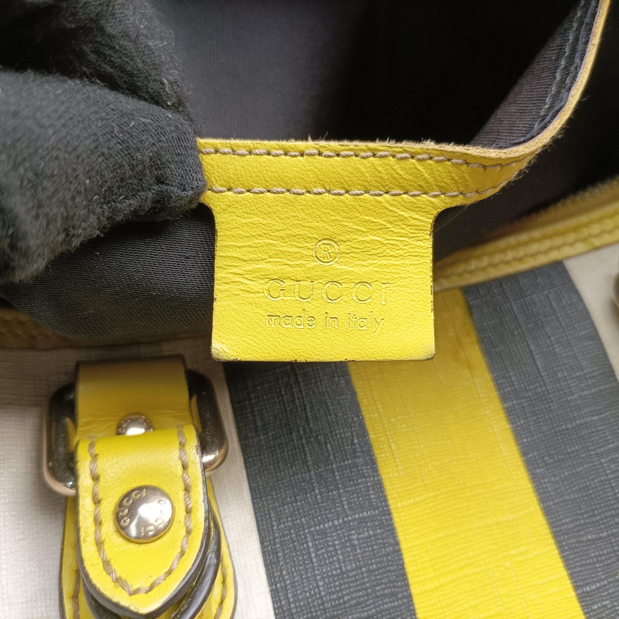 Secondhand Gucci UNICEF Joy White x Black x Yellow PVC coated canvas×leather 189895 handbag | stylenewstar