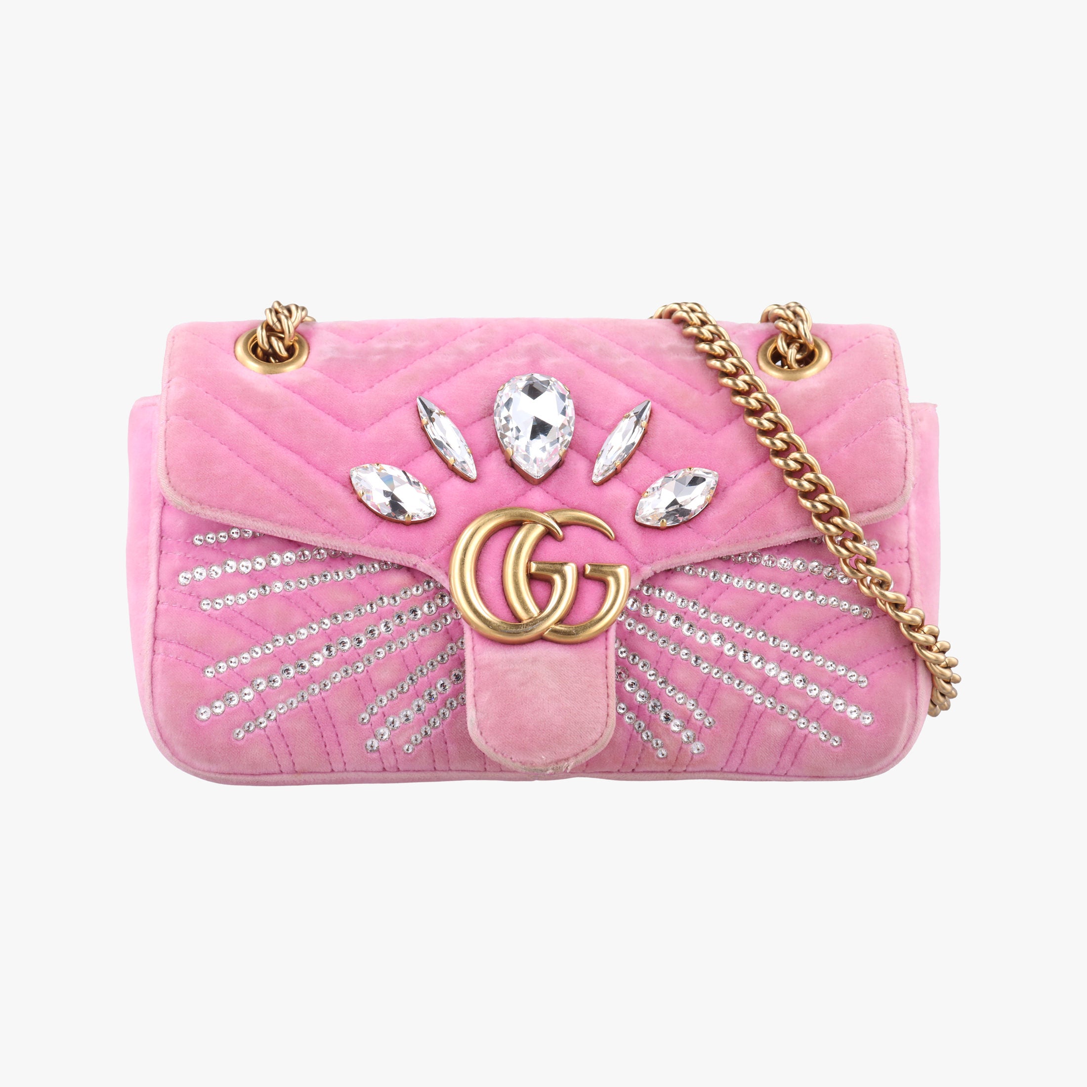 Pre-owned Gucci GG Marmont Pink velour 443497 shoulderbag | stylenewstar