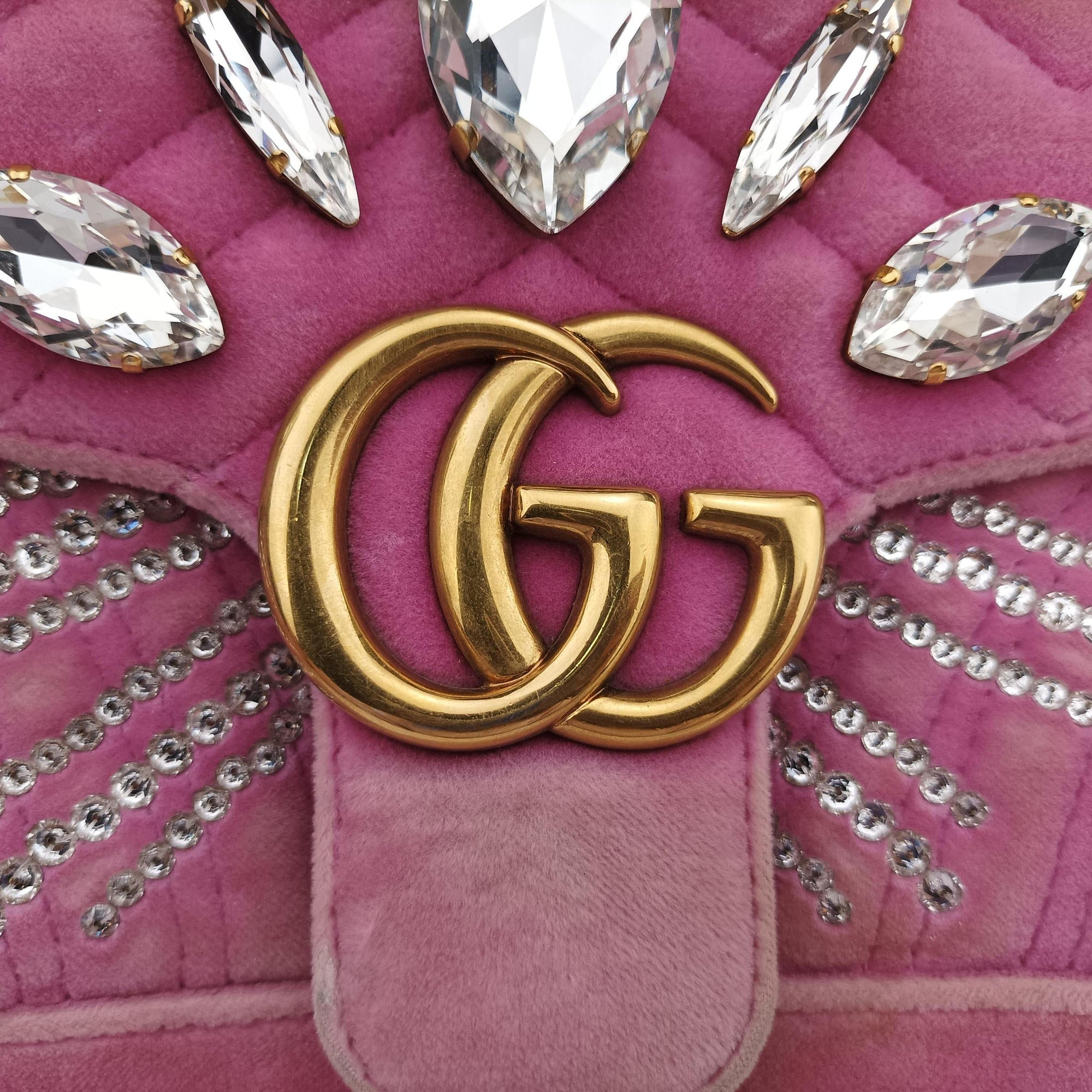Pre-owned Gucci GG Marmont Pink velour 443497 shoulderbag | stylenewstar