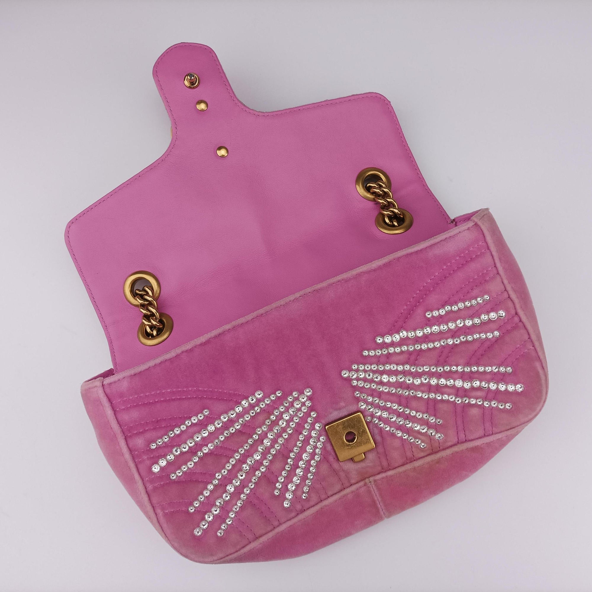 Pre-owned Gucci GG Marmont Pink velour 443497 shoulderbag | stylenewstar