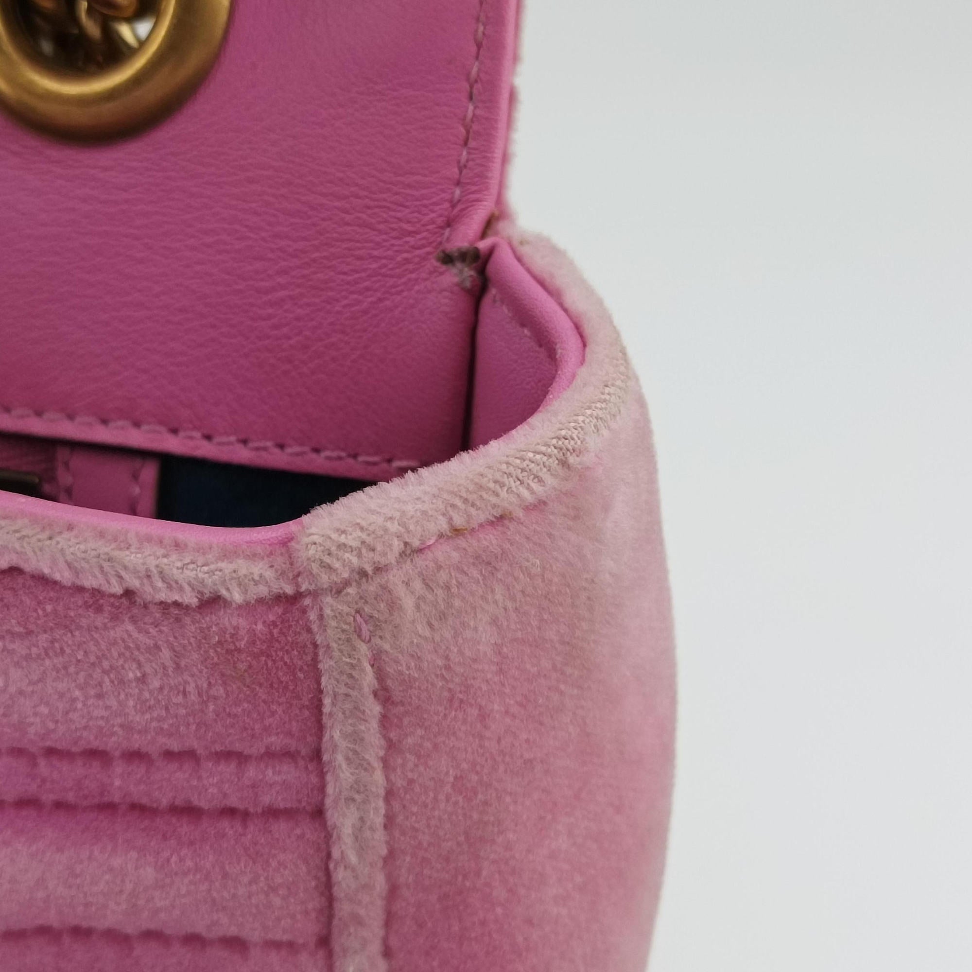 Pre-owned Gucci GG Marmont Pink velour 443497 shoulderbag | stylenewstar