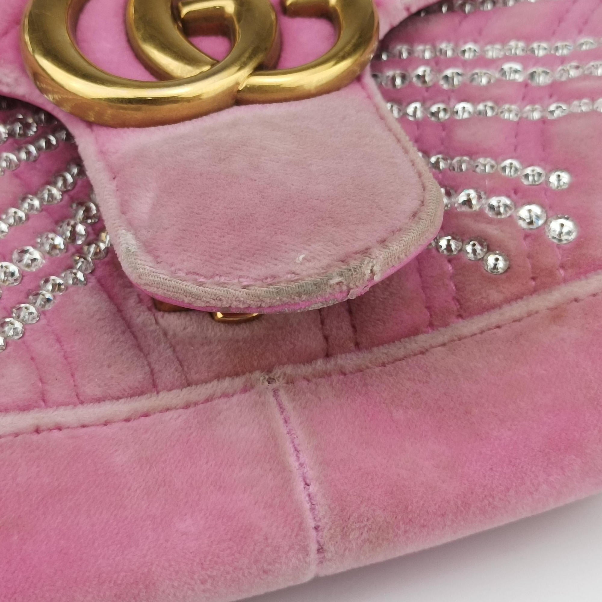 Pre-owned Gucci GG Marmont Pink velour 443497 shoulderbag | stylenewstar