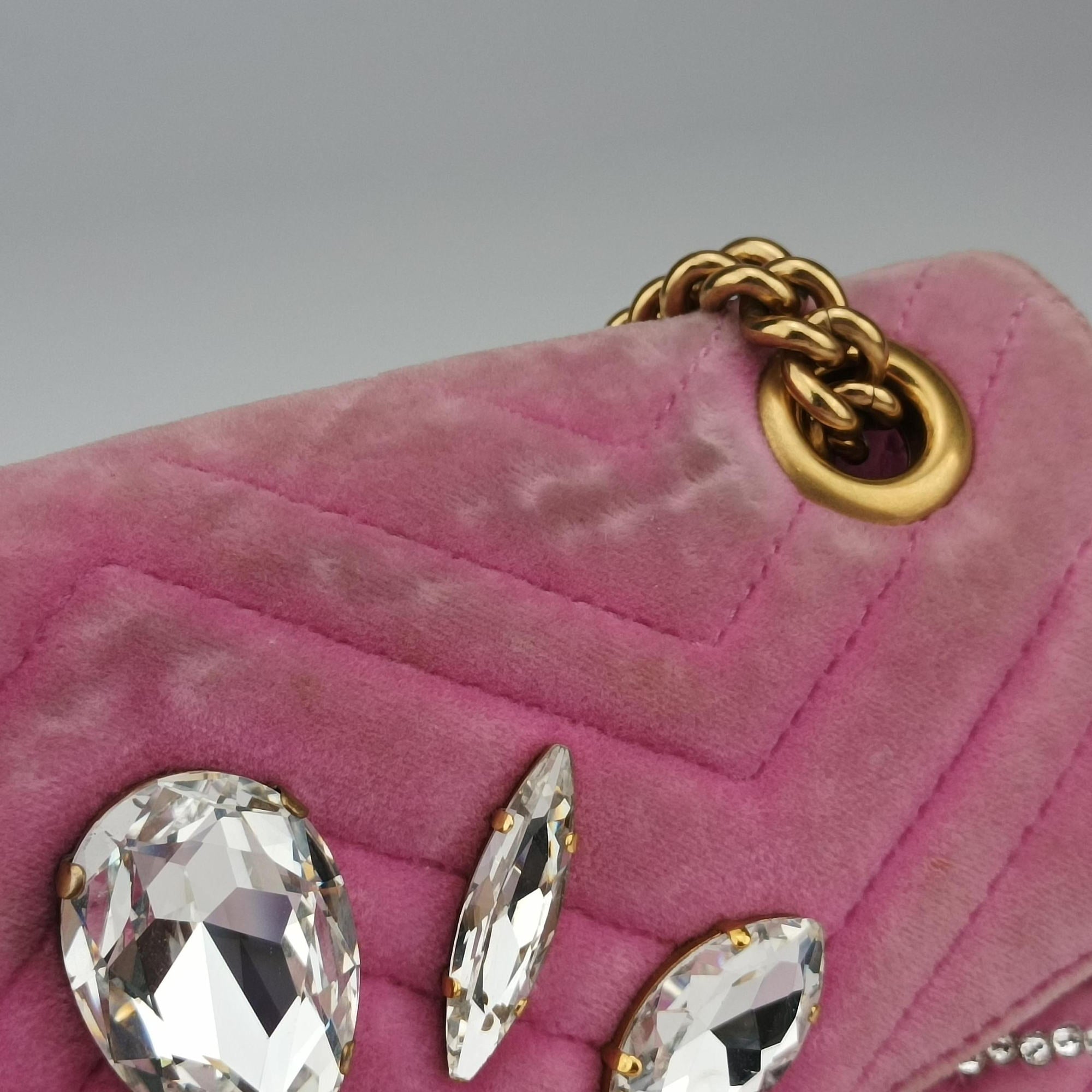 Pre-owned Gucci GG Marmont Pink velour 443497 shoulderbag | stylenewstar