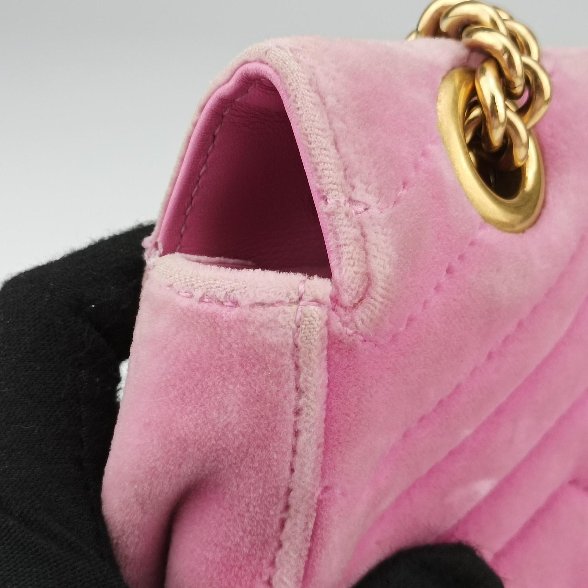 Pre-owned Gucci GG Marmont Pink velour 443497 shoulderbag | stylenewstar
