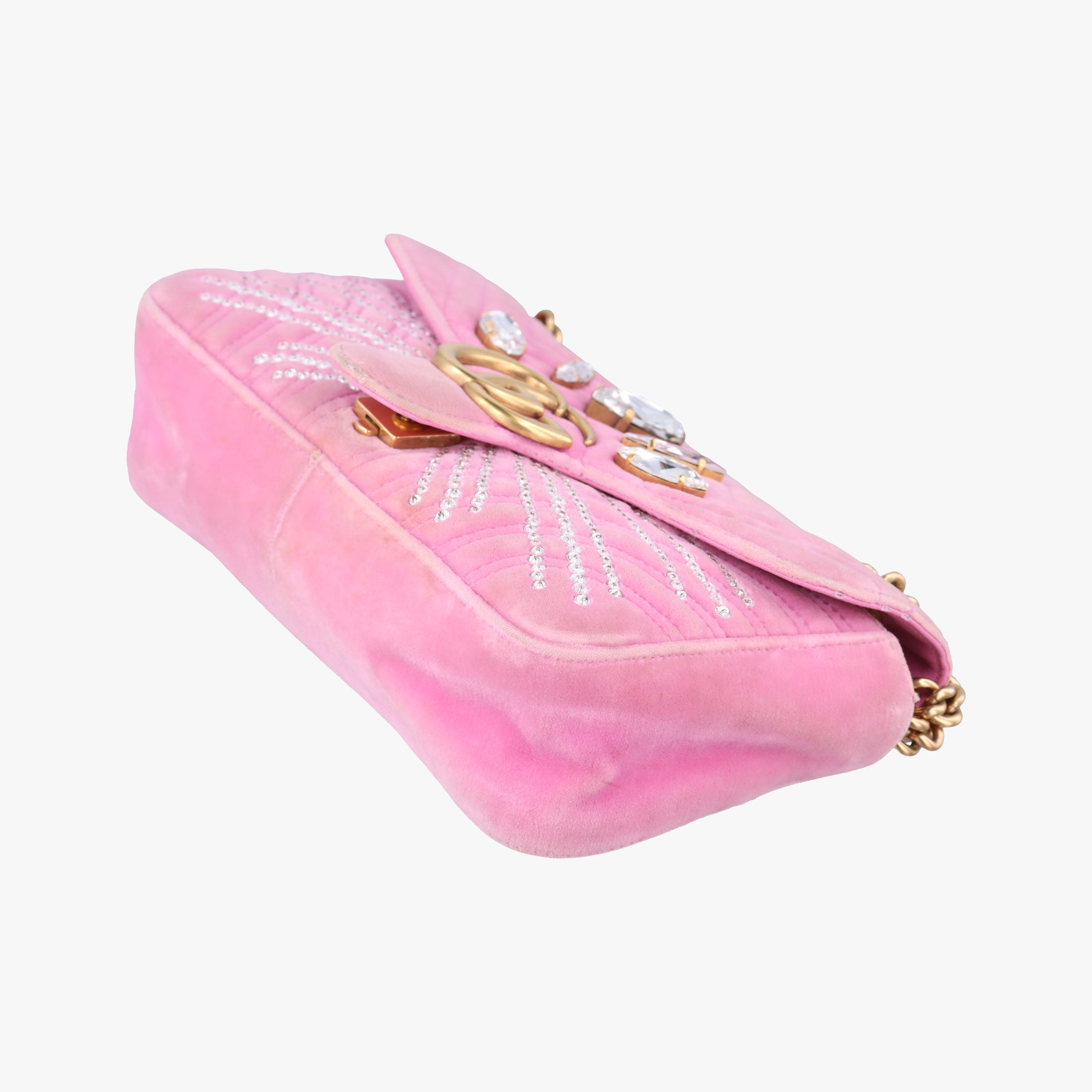 Pre-owned Gucci GG Marmont Pink velour 443497 shoulderbag | stylenewstar