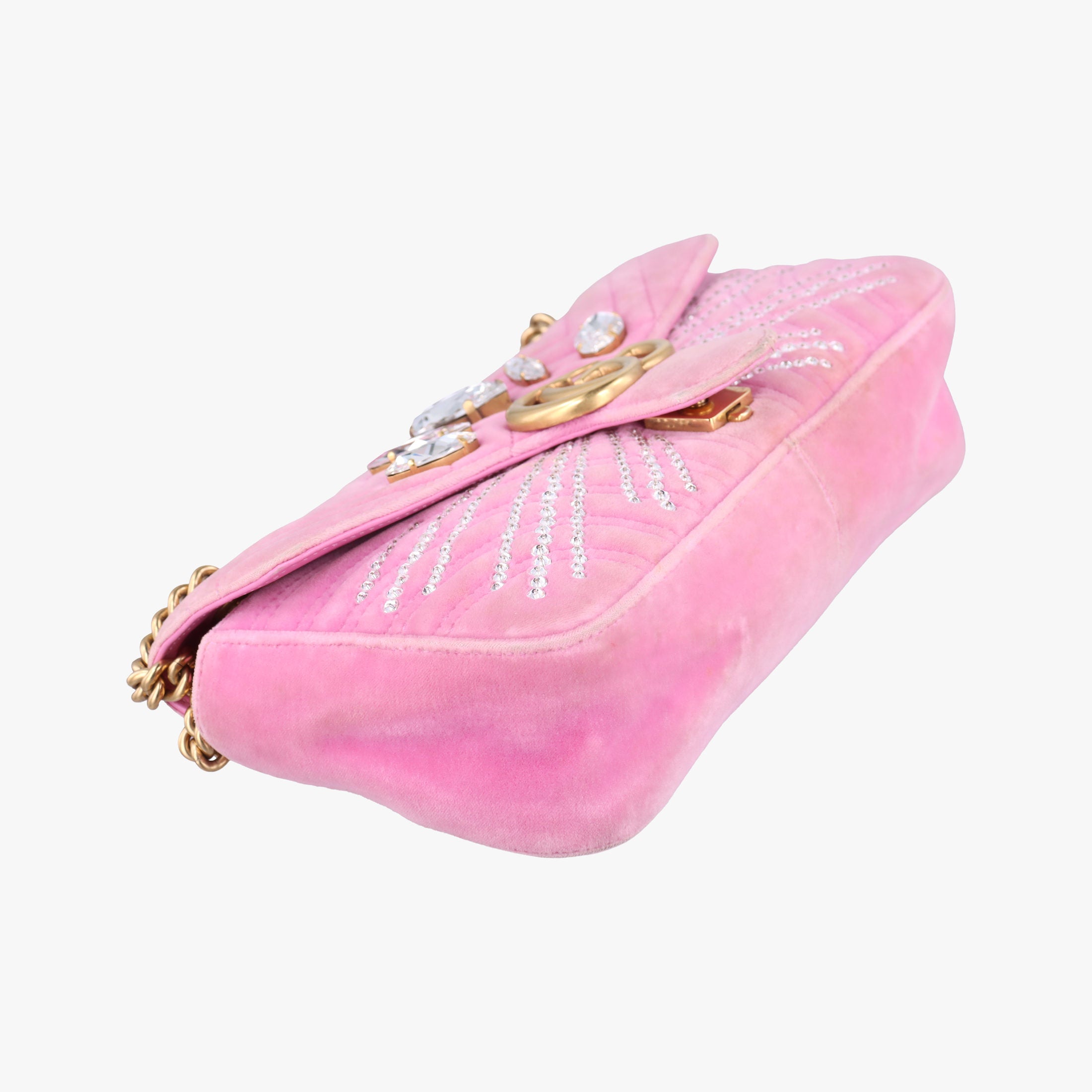 Pre-owned Gucci GG Marmont Pink velour 443497 shoulderbag | stylenewstar