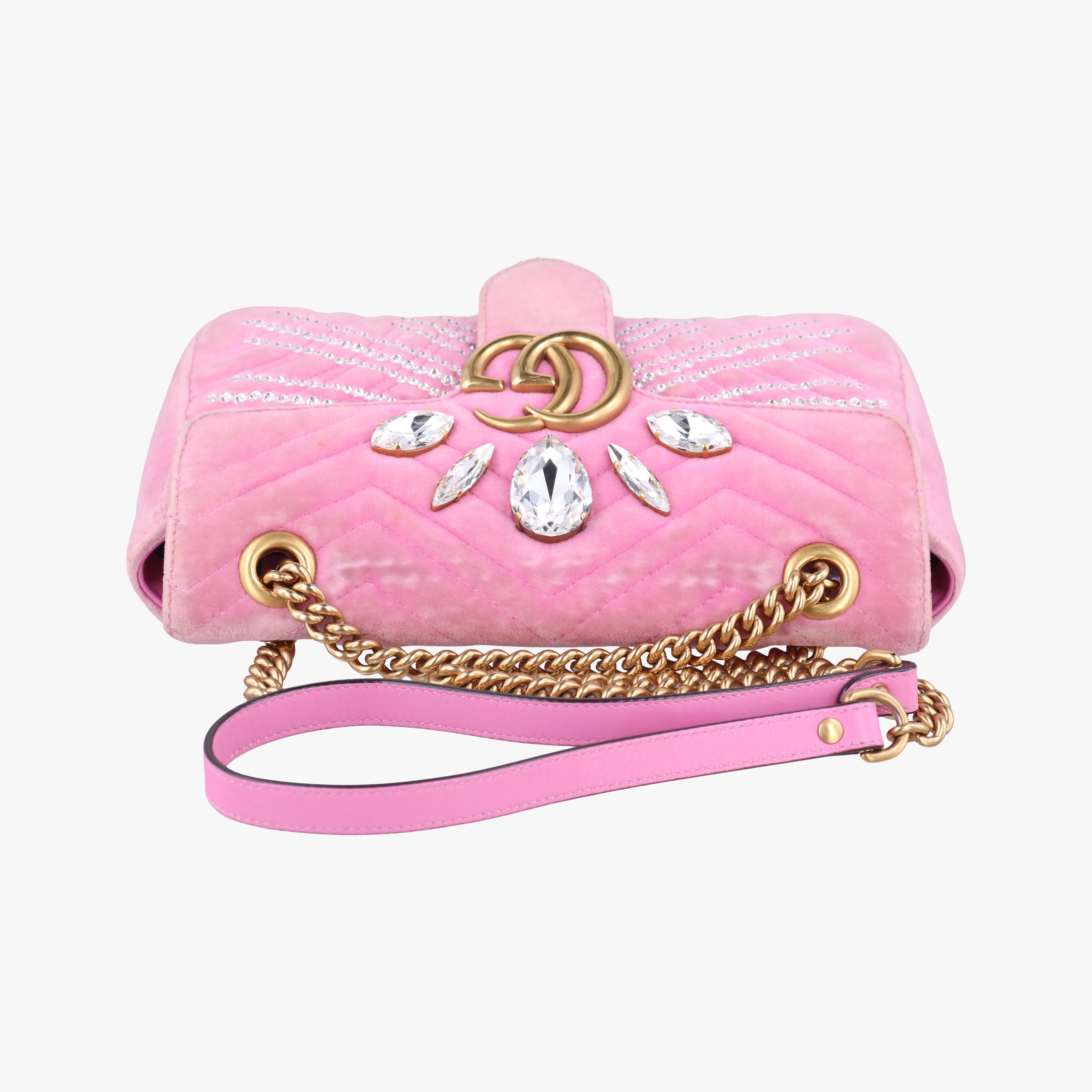 Pre-owned Gucci GG Marmont Pink velour 443497 shoulderbag | stylenewstar