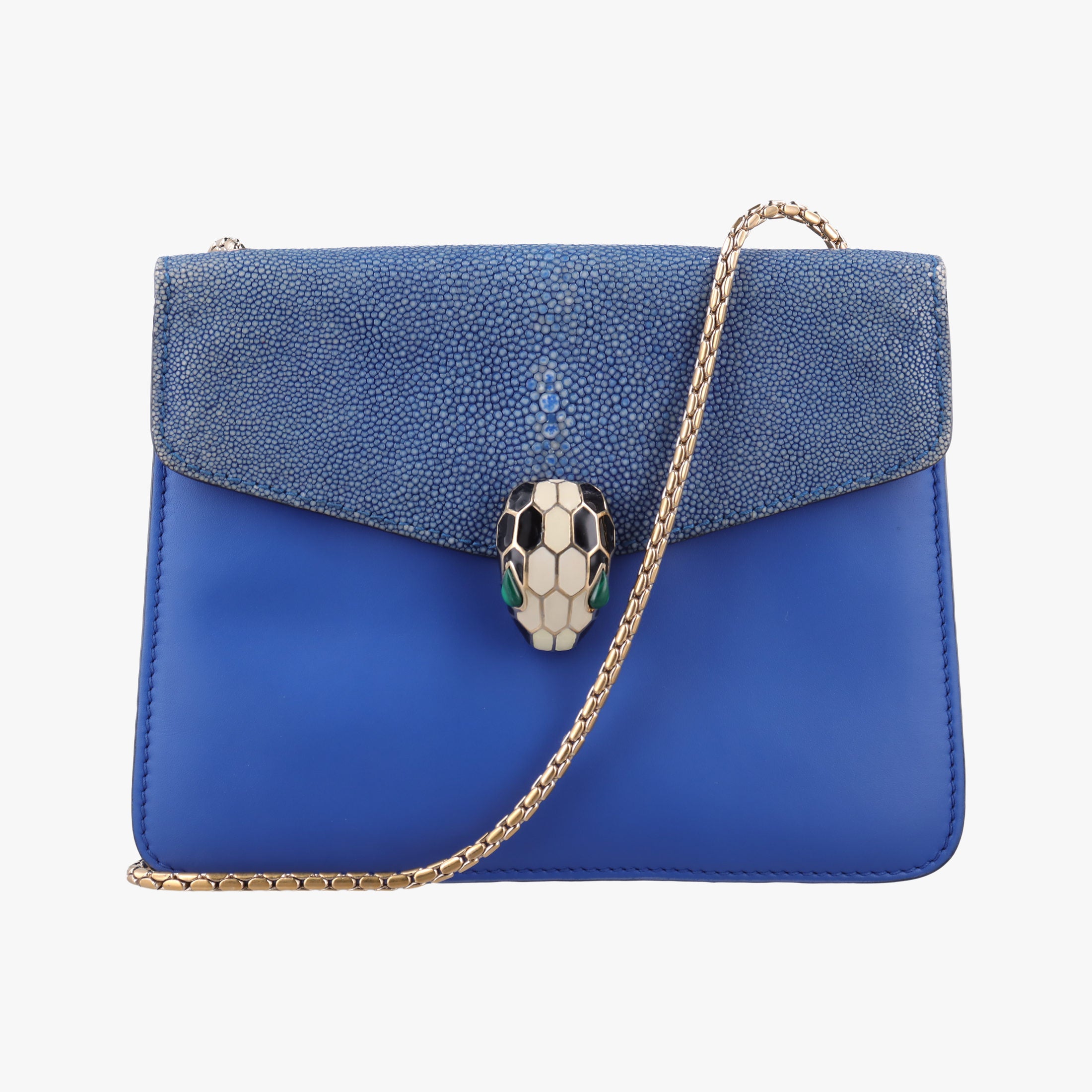 Vintage Bvlgari SERPENTI FOREVER Blue Galuchat Skin×Leather  shoulderbag | stylenewstar