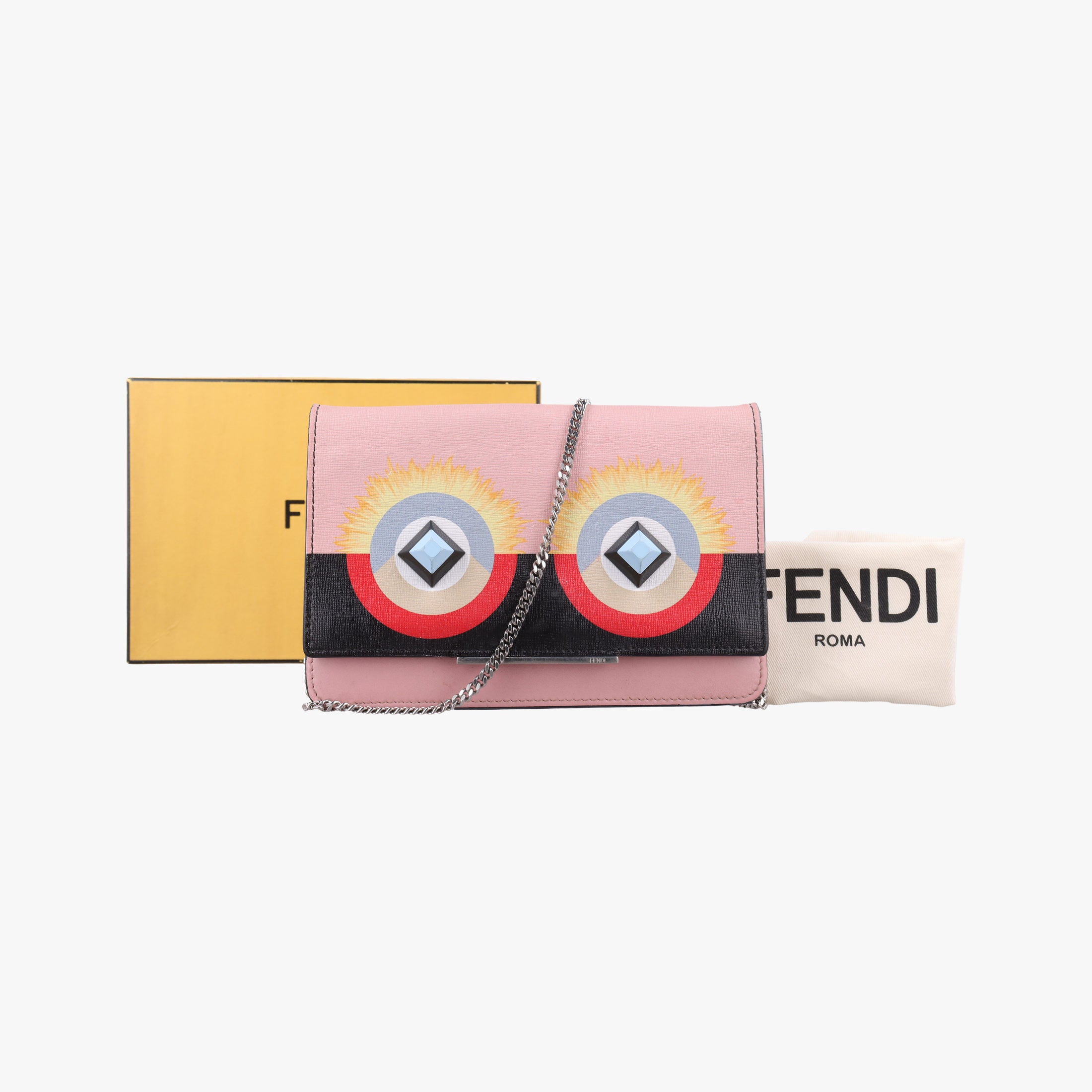 Pre-owned Fendi Monster Eyes Continental Multicolour Leather 8M0346 shoulderbag | stylenewstar