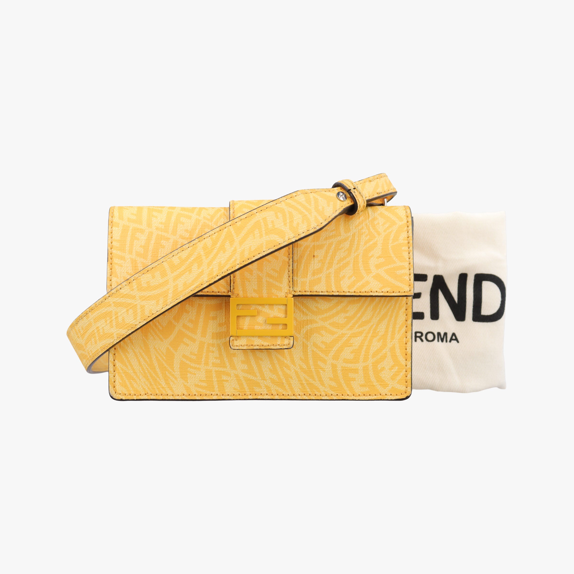 Pre-owned Fendi FF Logo Baguette slim Yellow PVC coated canvas 7M0295 bum bag/waist bag | stylenewstar