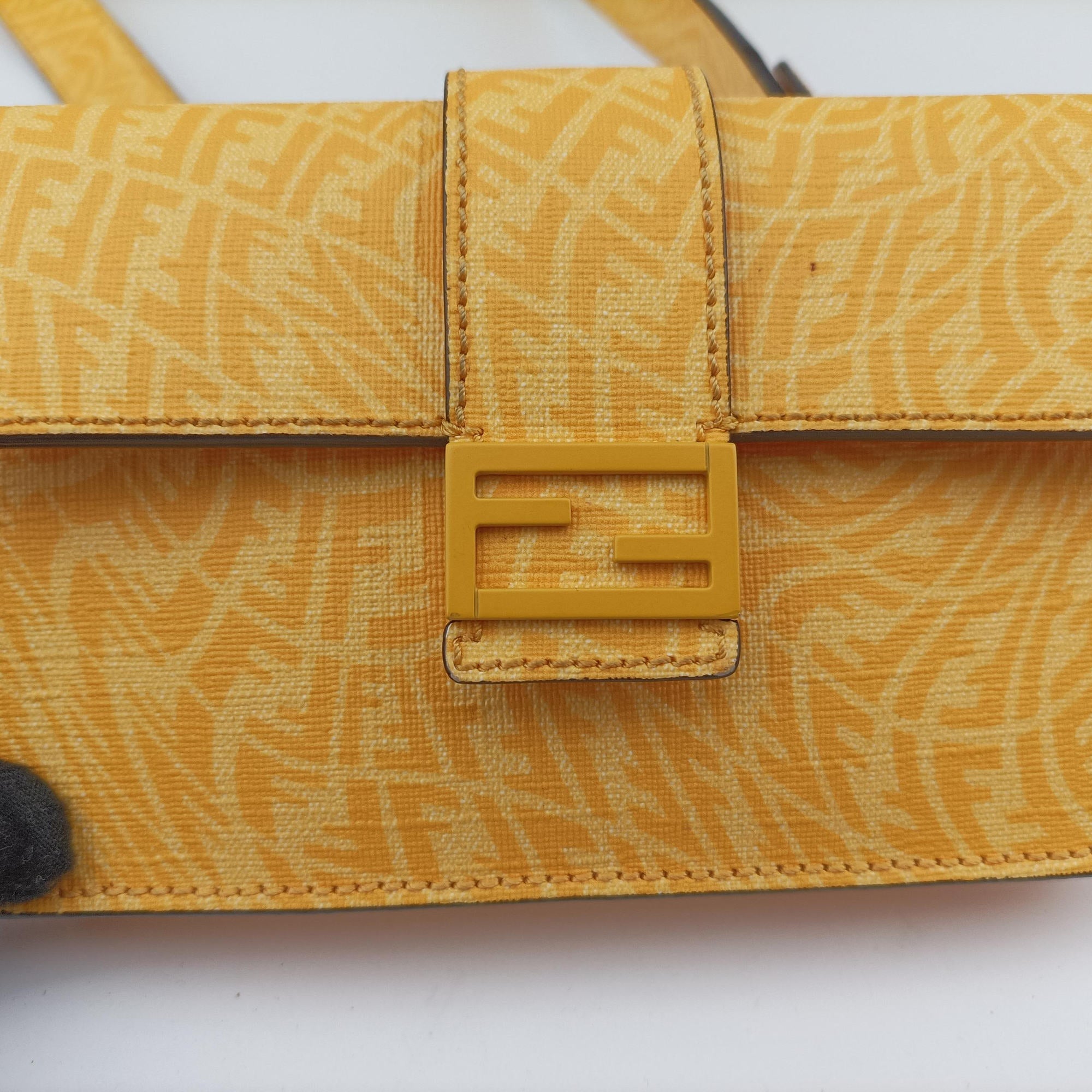 Pre-owned Fendi FF Logo Baguette slim Yellow PVC coated canvas 7M0295 bum bag/waist bag | stylenewstar