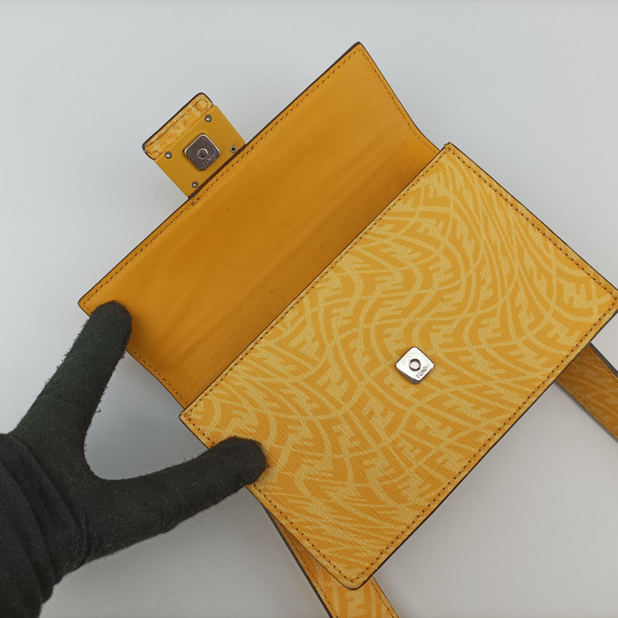 Pre-owned Fendi FF Logo Baguette slim Yellow PVC coated canvas 7M0295 bum bag/waist bag | stylenewstar