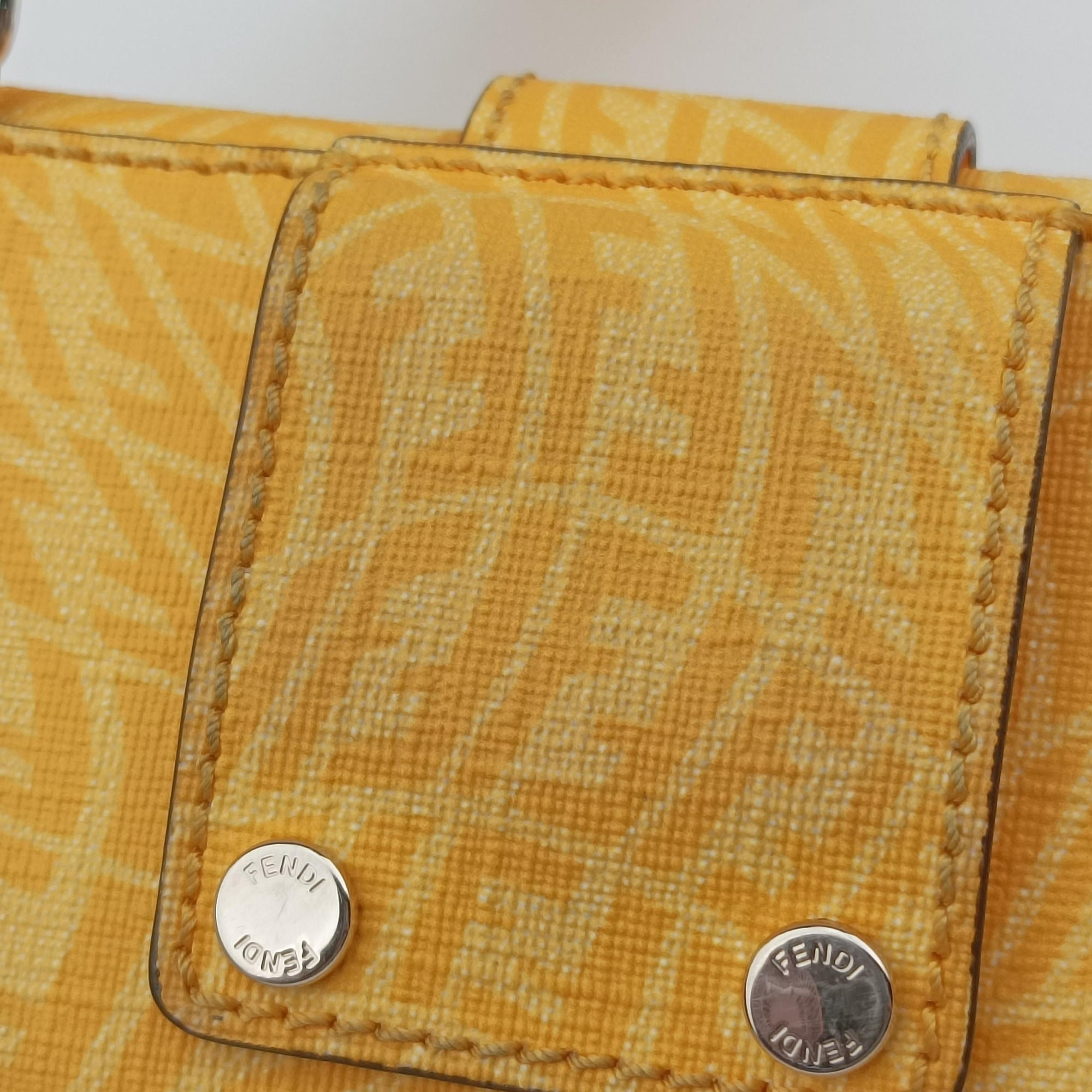 Pre-owned Fendi FF Logo Baguette slim Yellow PVC coated canvas 7M0295 bum bag/waist bag | stylenewstar