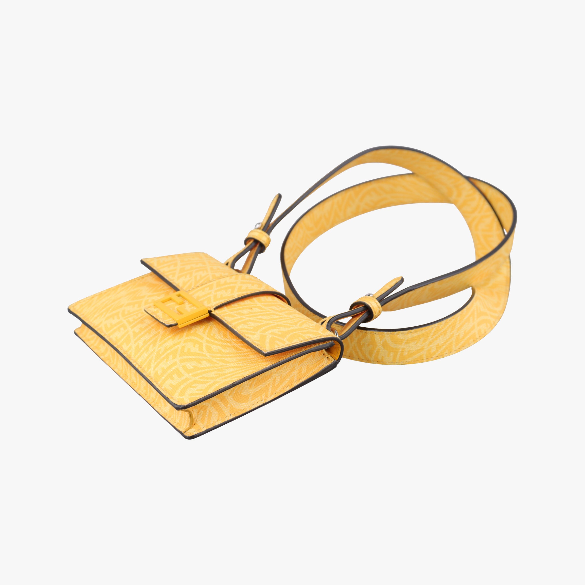 Pre-owned Fendi FF Logo Baguette slim Yellow PVC coated canvas 7M0295 bum bag/waist bag | stylenewstar