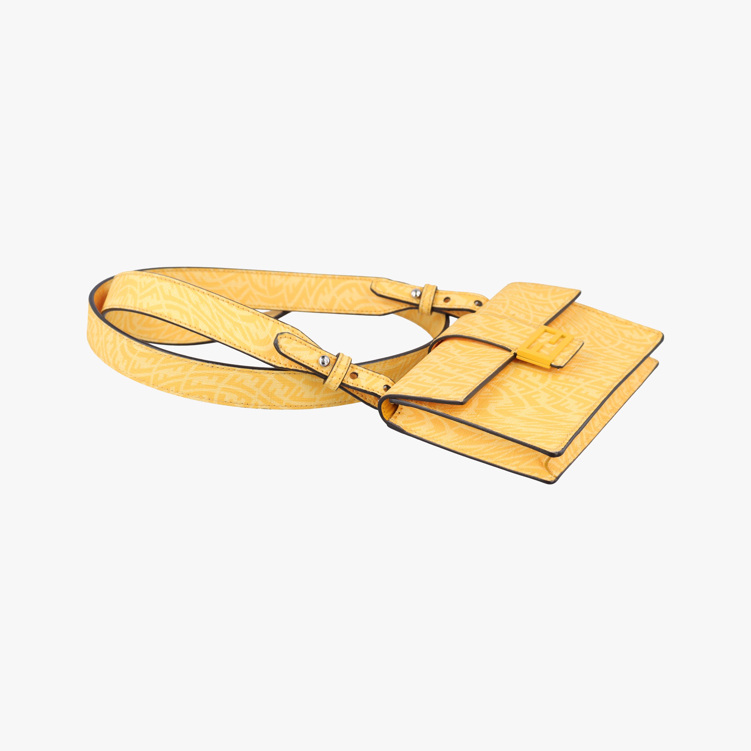 Pre-owned Fendi FF Logo Baguette slim Yellow PVC coated canvas 7M0295 bum bag/waist bag | stylenewstar