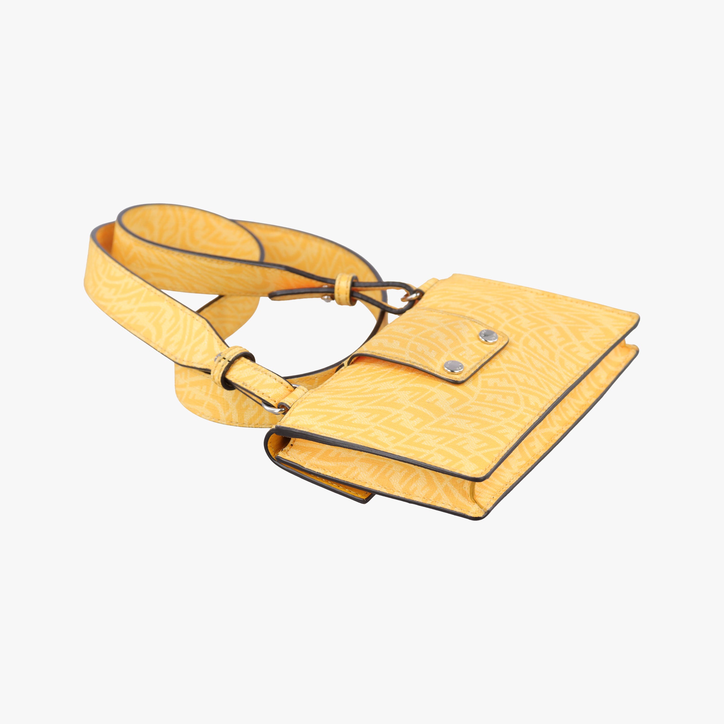 Pre-owned Fendi FF Logo Baguette slim Yellow PVC coated canvas 7M0295 bum bag/waist bag | stylenewstar